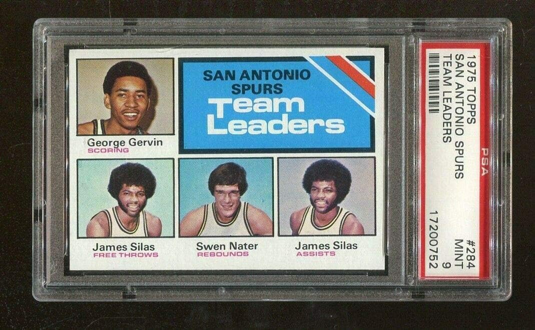 San Antonio Spurs Team Leaders Card 1975 Topps Basketball #284 Gervin PSA 9