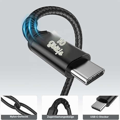 10Gbps USB C Cable 1 m for Android Car Pack of 2 Black