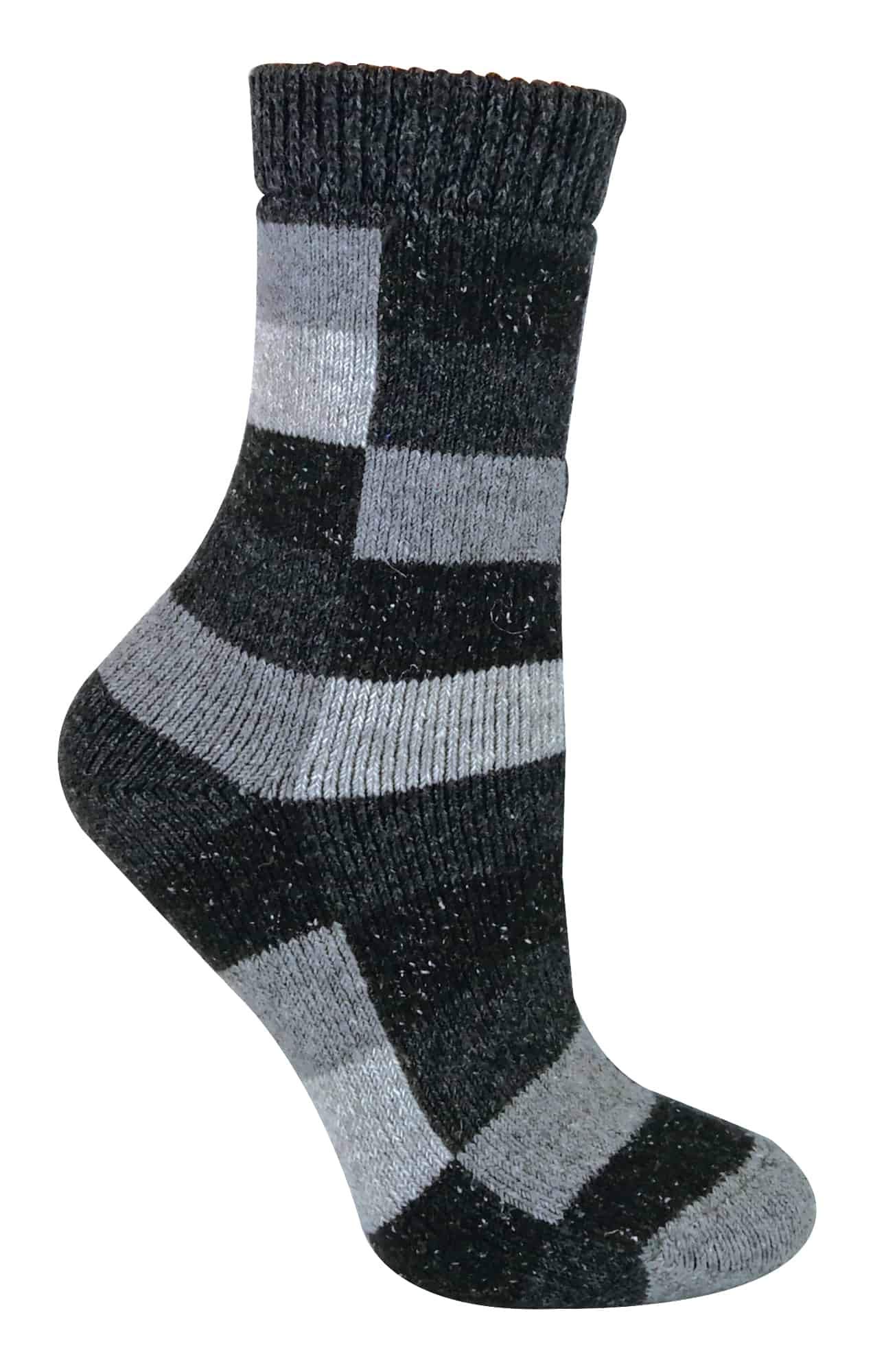 Sock Snob (4-8 Uk, Black / Grey) - Ladies Checkered Patterned Breathable Wool Blend Socks