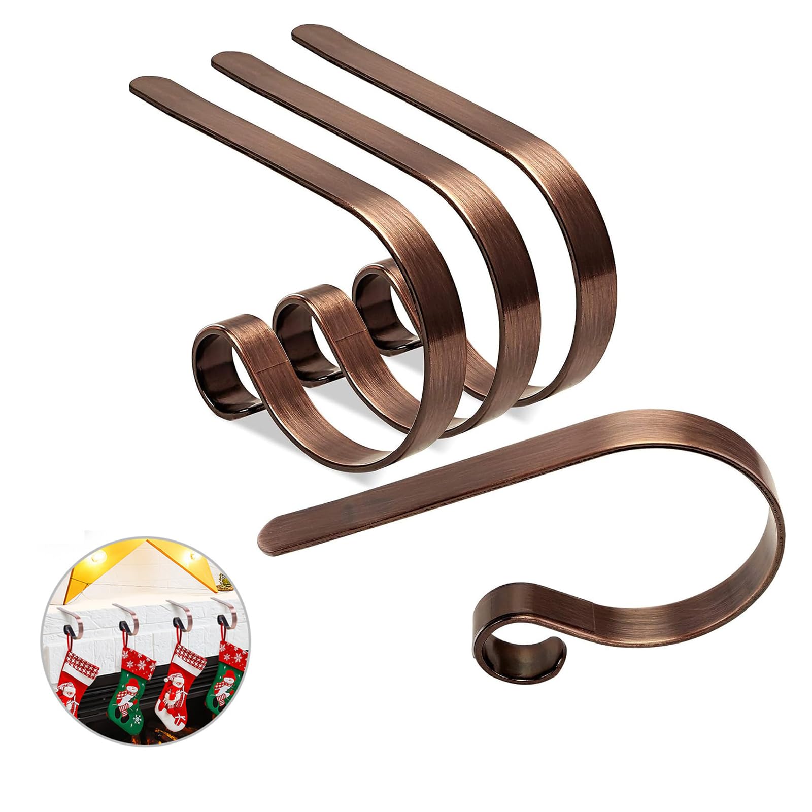 Klurent Christmas Stocking Holders for Mantle Set of 4, Lightweight Adjustable Christmas Stocking Holder Hooks Metal Fireplace Hanger for Christmas Party Decoration, Non-Slip Mantle Stocking Hooks(Red Bronze) - stockings and holders | Mubboo