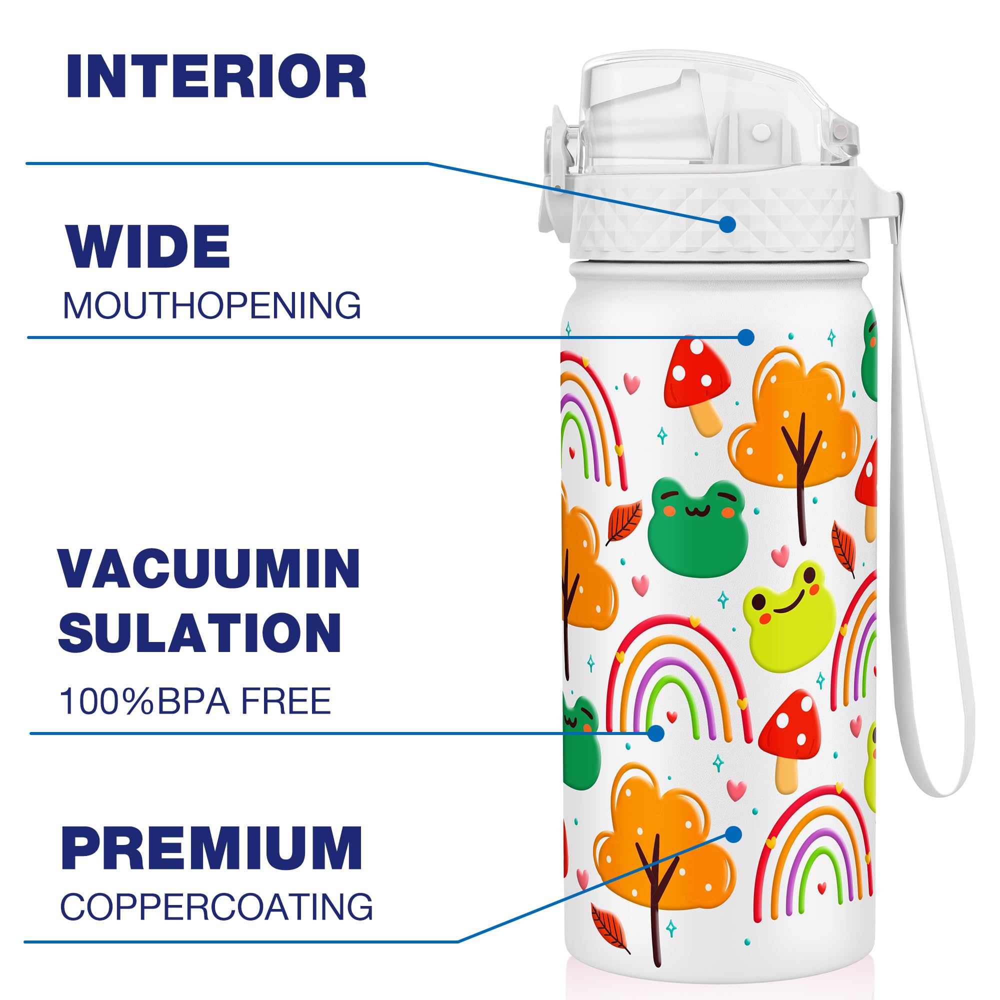 GOPPUS 550ml/18oz Kids Insulated Water Bottle with Straw Cute Double Wall Stainless Steel Child's Small Flask Vacuum Insulated Steel Metal Leak Proof Drink Flask Boys Toddler Girls Flask BPA-Free - Image 4