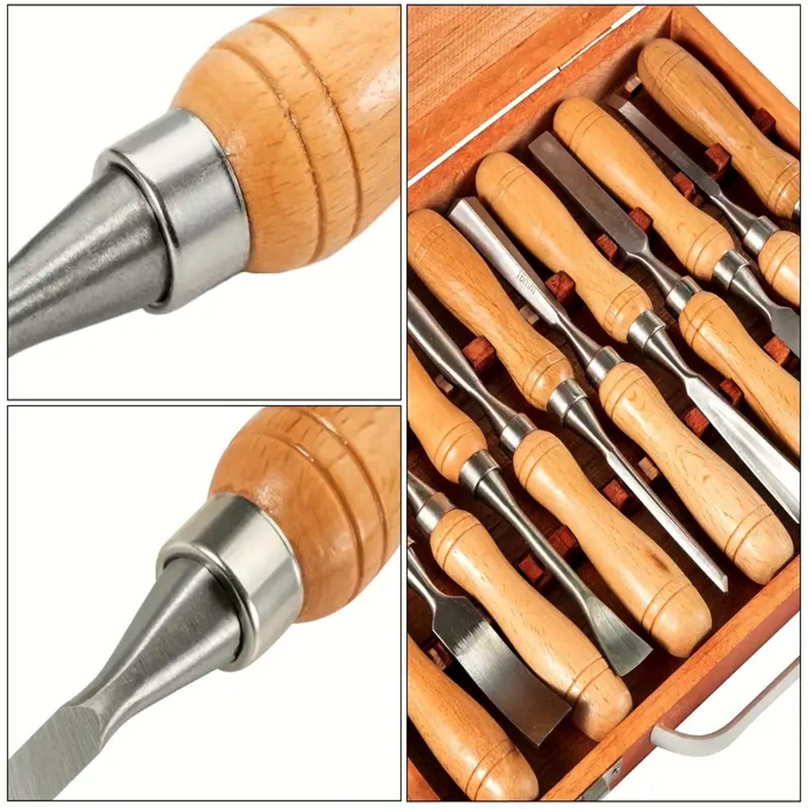 Set Di 12 Scalpelli Per Intaglio Del Legno Per La Lavorazione Del Legno,Utensili Professionali Per Sgorbie Per Legno Con Scatola Di Legno Per Progetti Di Intaglio Del Legno Di Falegnameria E Artigiano