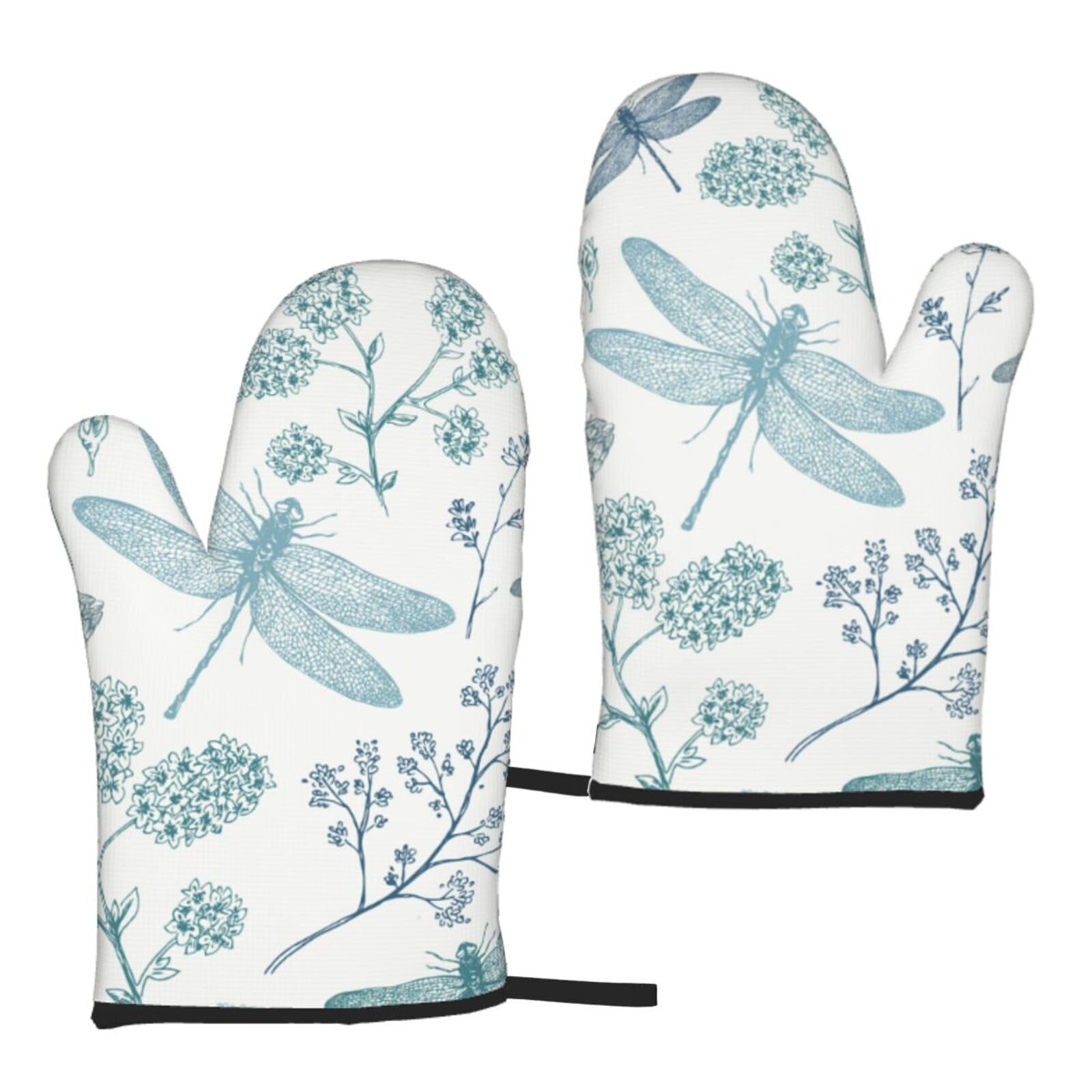 Dragonfly Printed Heat Resistant Oven Mitts Set 2 PCS Kitchen Baking for Home Cooks and Bakers