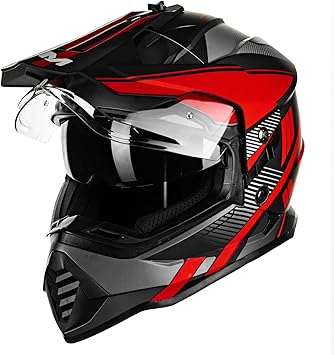 ILM Dual Sport Adventure Motorcycle Helmet with Pinlock Compatible Sun Visor Snowmobile ATV Dirt Bike Off Road Casco Model WS902 RedBlack Large