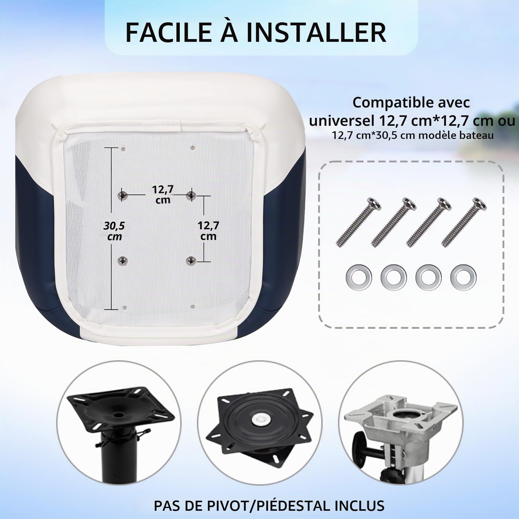Garvee Siège capitaine ergonomique pour bateau ponton – Dossier haut, rembourrage mousse épaisse, accoudoirs incurvés, structure plastique injecté – Idéal pêche, plaisance, speedboat – Montage