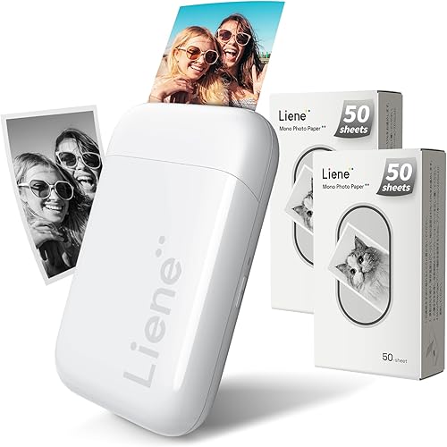 Liene Impresora fotográfica de 2 x 3, mini impresora de imágenes portátil 105 papel adhesivo (100 papel mono y 5 papel Zink) Bluetooth 5.0,