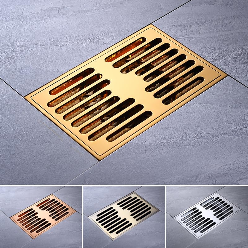 Sumidero Ducha Desagüe de ducha de oro cepillado, desagüe de piso for baño, inserto de baldosas, rejillas de desechos de piso cuadradas, 140 x 90 mm, desagüe de latón Filtro Desague Ducha(Bronze A)
