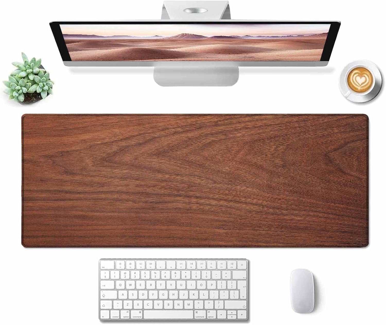Large Extended Gaming Mouse Pad with Stitched Edges, Non-Slip Rubber Base Mouse Pad for Office, Computer, Keyboard, Laptop and Home Desk Pad 31.5X11.8 Inch Brown Wood Texture image 2