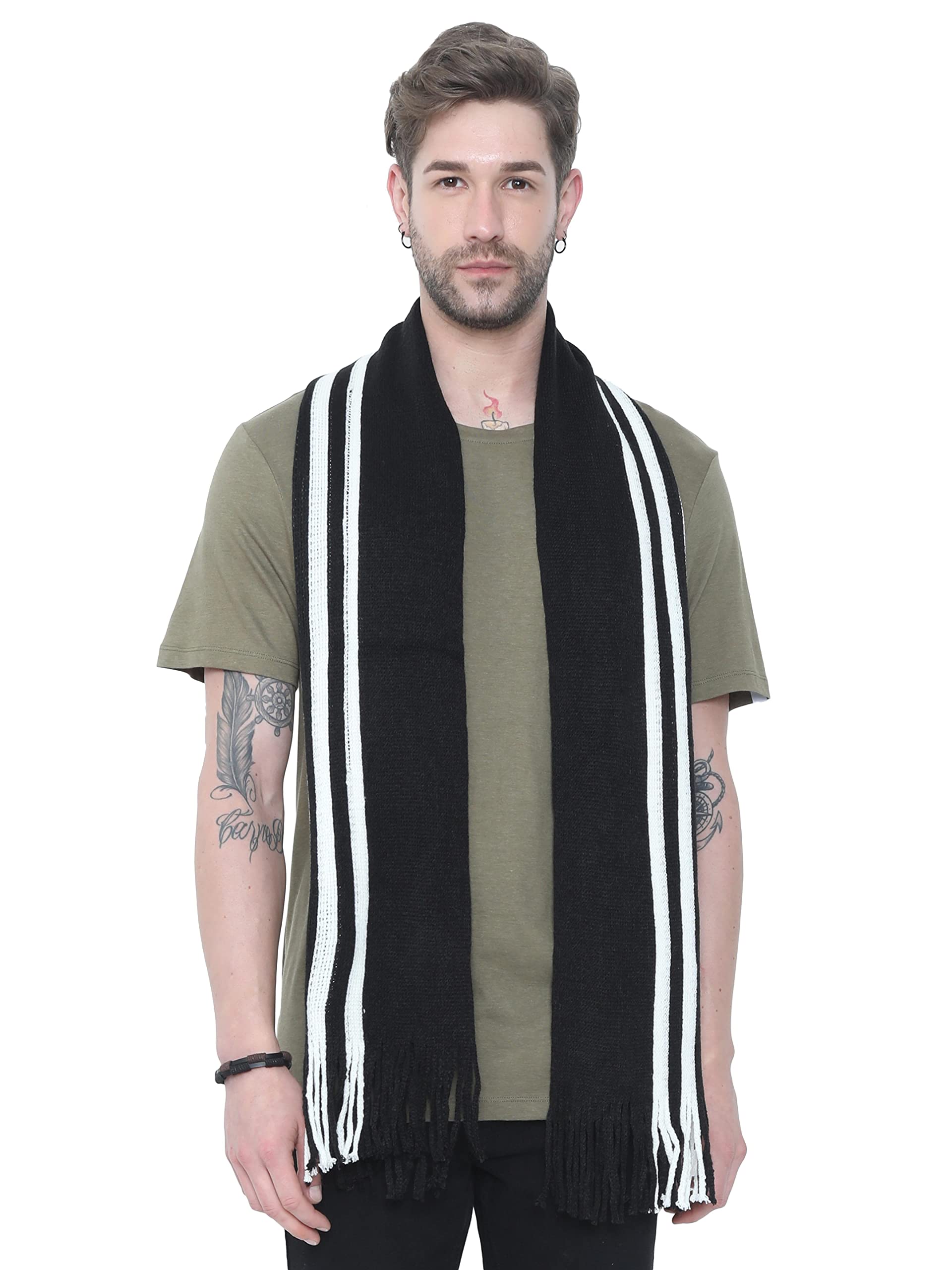 Unisex Casual Striped Acrylic Woolen Muffler & Scarf | Long, Soft Cashmere Feel Winter Stole for Men & Women | Warm Neck Wrap Accessory | 25 x 180 Cms-image-40