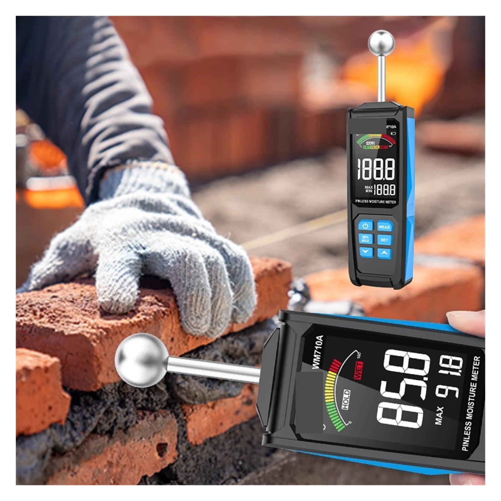 Misuratore di umidità del Legno Digitale Registrazione Non distruttiva umidità Igrometro sferico Rilevamento Automatico Rilevatore legname più Umido Piccolo Errore