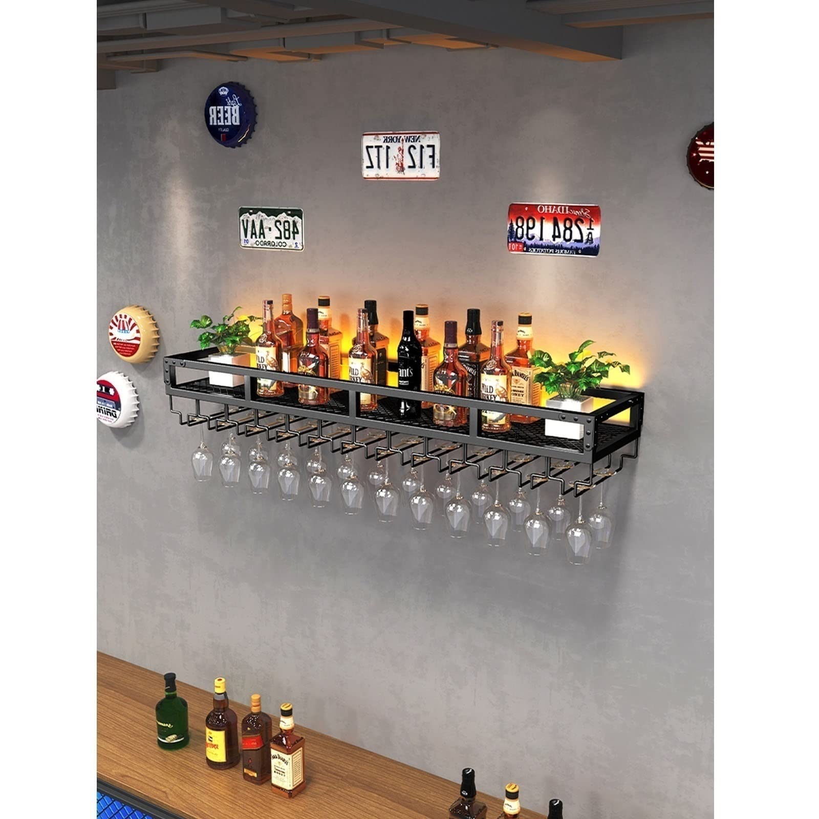 Amazon.co.jp: 壁掛けワイングラスホルダー - 錬鉄製の壁棚、吊り下げ