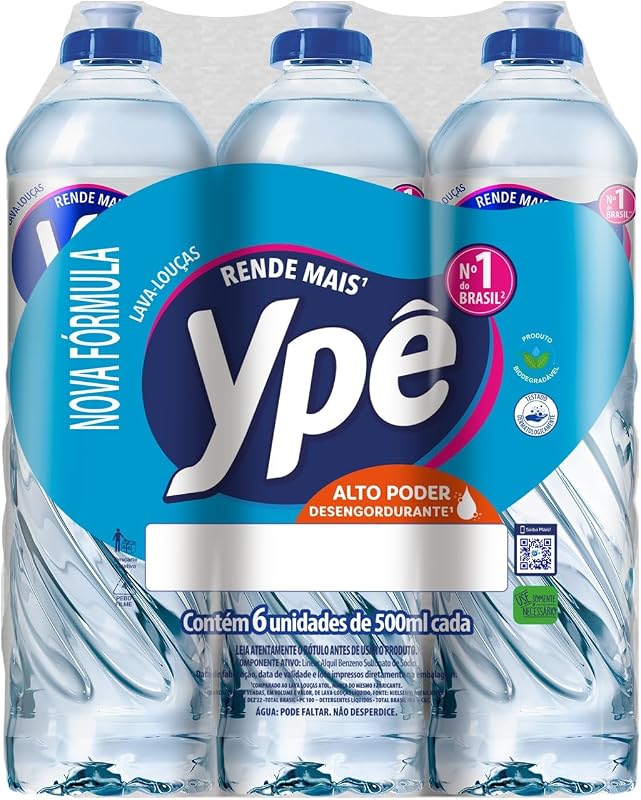 Ypê Pack Detergente Clear 500ml (6 unidades)
