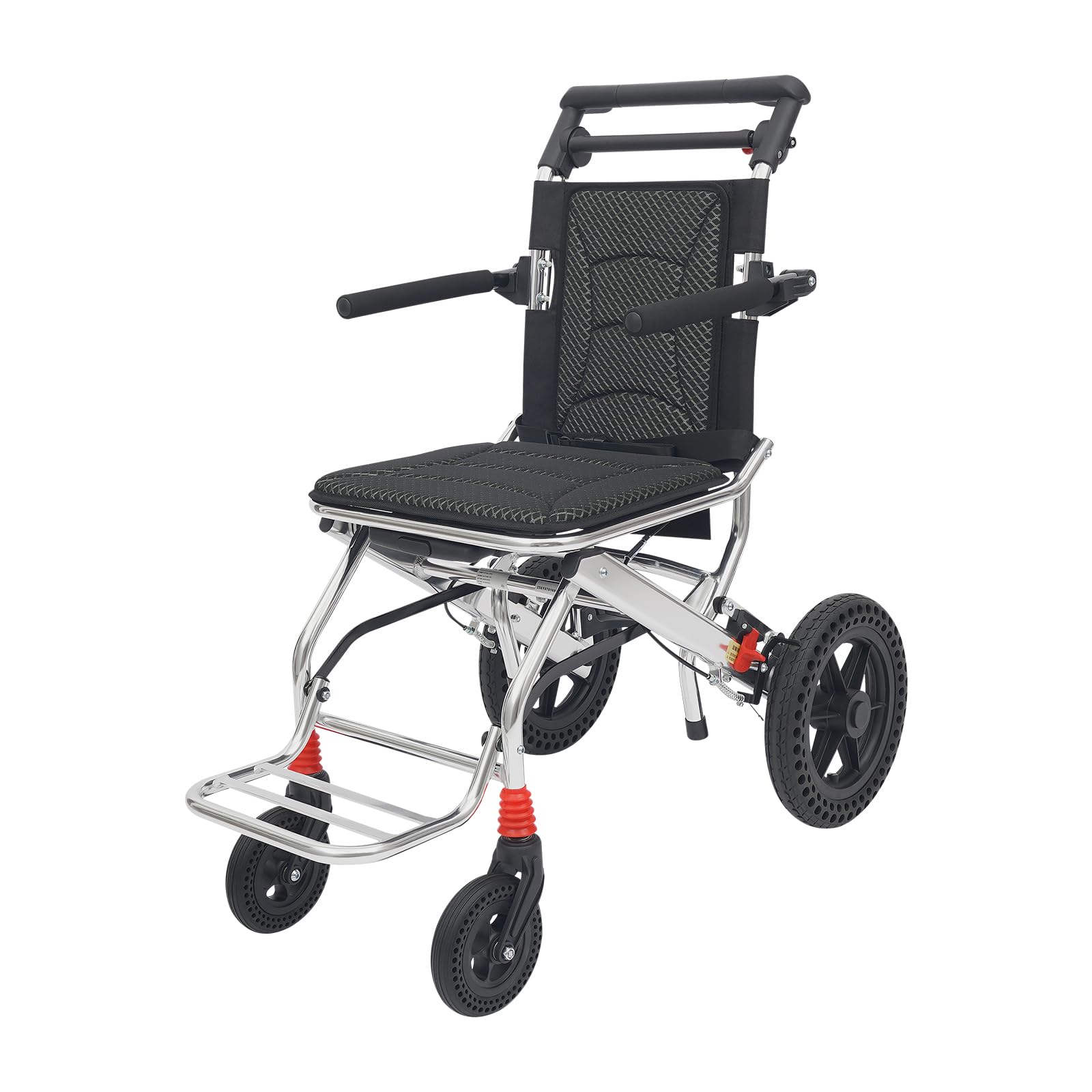 Asiento plegable para silla de ruedas de 45 cm, freno en las asas, cinturón de seguridad, reposapiés, aluminio ligero, silla de ruedas de viaje, silla de ruedas de transporte para personas mayores