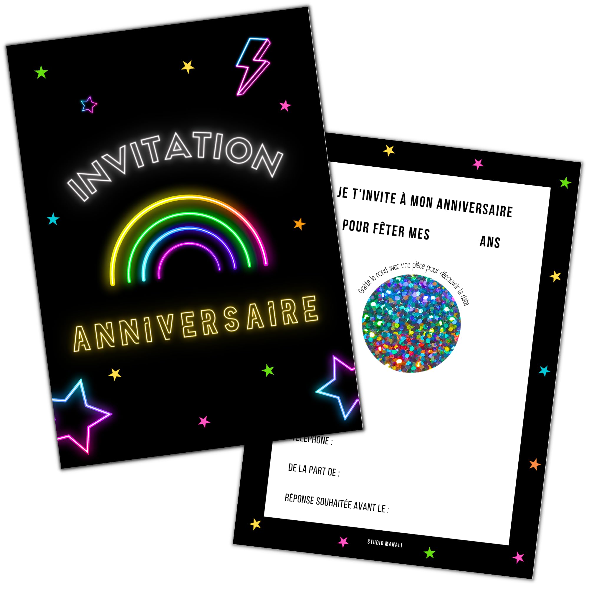 Image secondaire de Cartes d'invitation à gratter anniversaire fille - Lot de 12 avec stickers et enveloppes