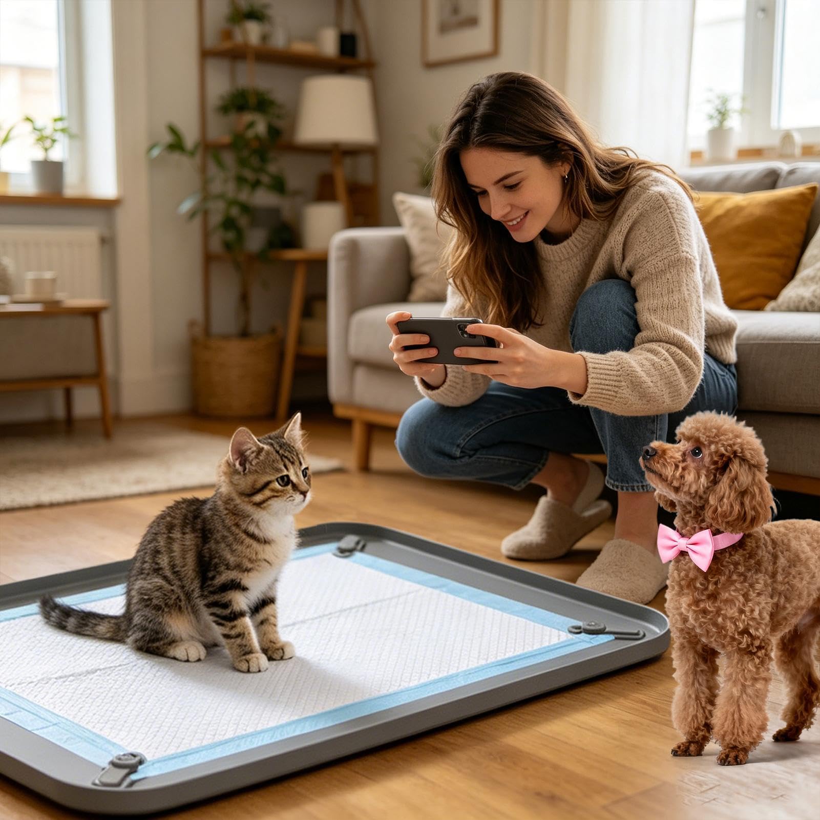 Vasino per cani, antiscivolo, a prova di perdite, in silicone, bordo alto | Vasino per cani, per casa, dormitorio, appartamento, camera da letto, soggiorno, pavimento