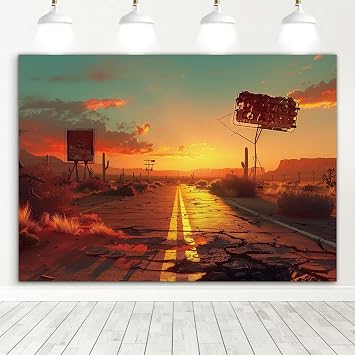 Post Apocalyptic Desert Highway Backdrop Cracked Road Sunset Billboard Photo Background Retro Wasteland Style Party Banner Photo Booth Studio PropsYUNBSJ114