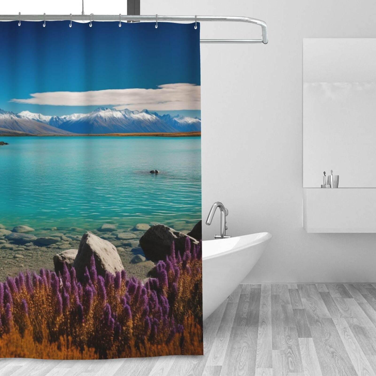 Rideau de douche imperméable en tissu lavable avec 12 crochets