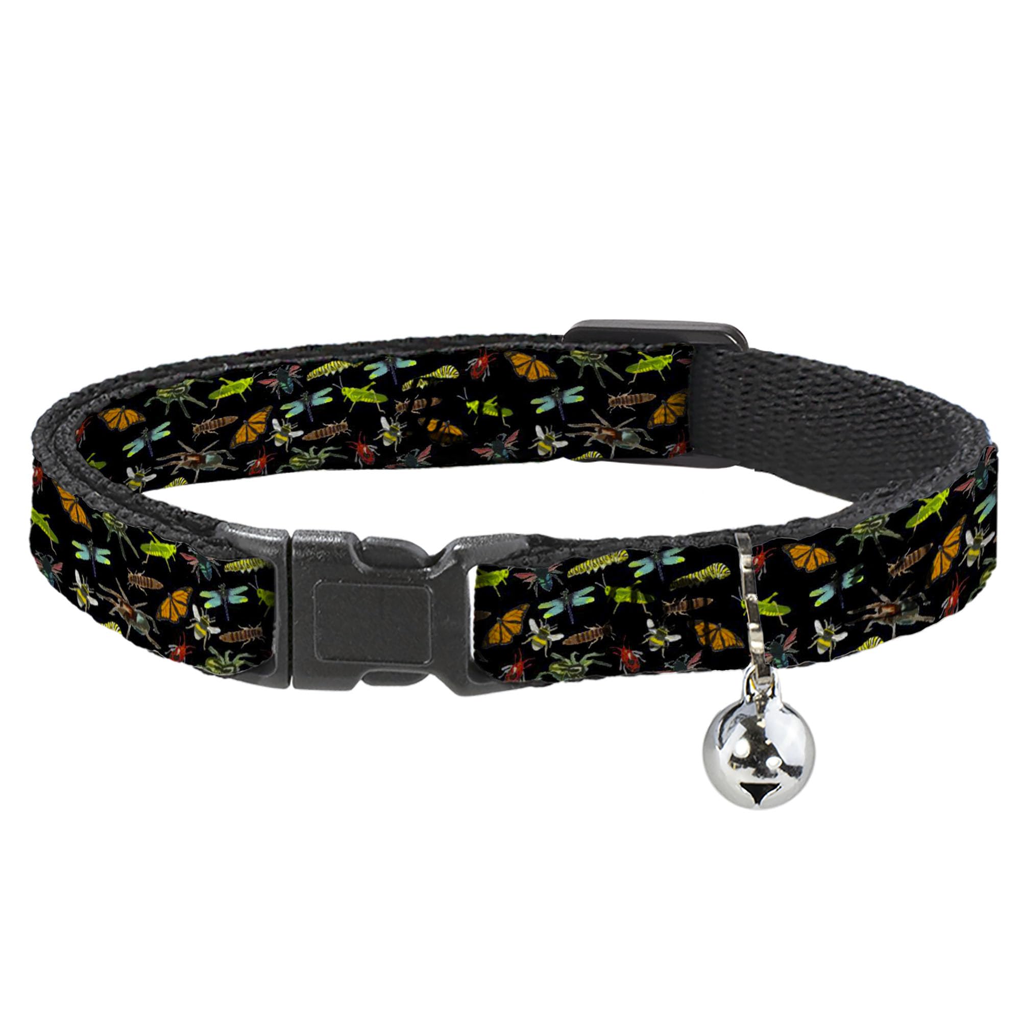 Collar de gato Buckle-Down ajustable con insectos dispersos fondo negro
