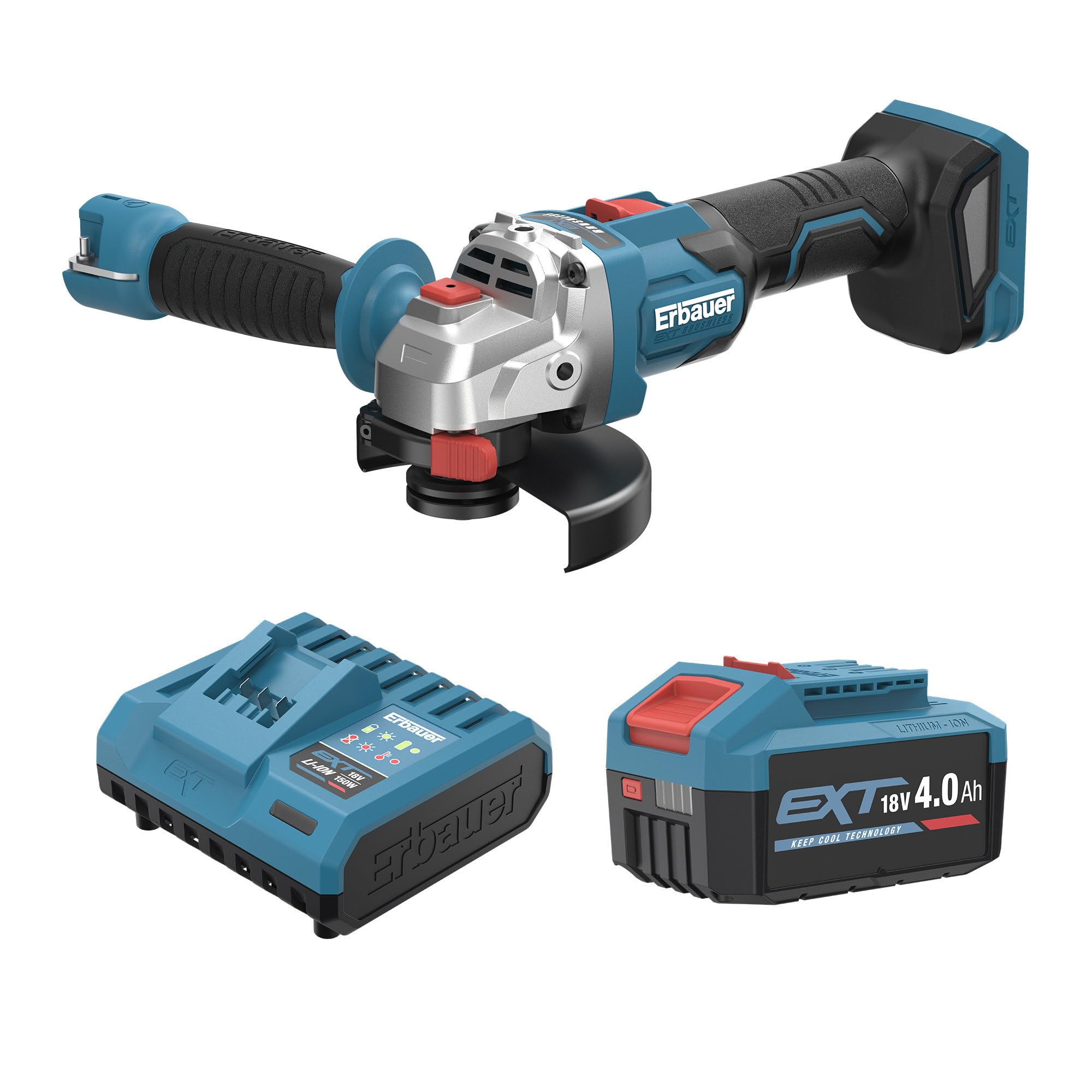 Erbauer Meuleuse sans Fil 18V 4Ah 125mm, Batterie et Chargeur Inclus | Meuleuse d'Angle, ERI1083GRD, Brushless