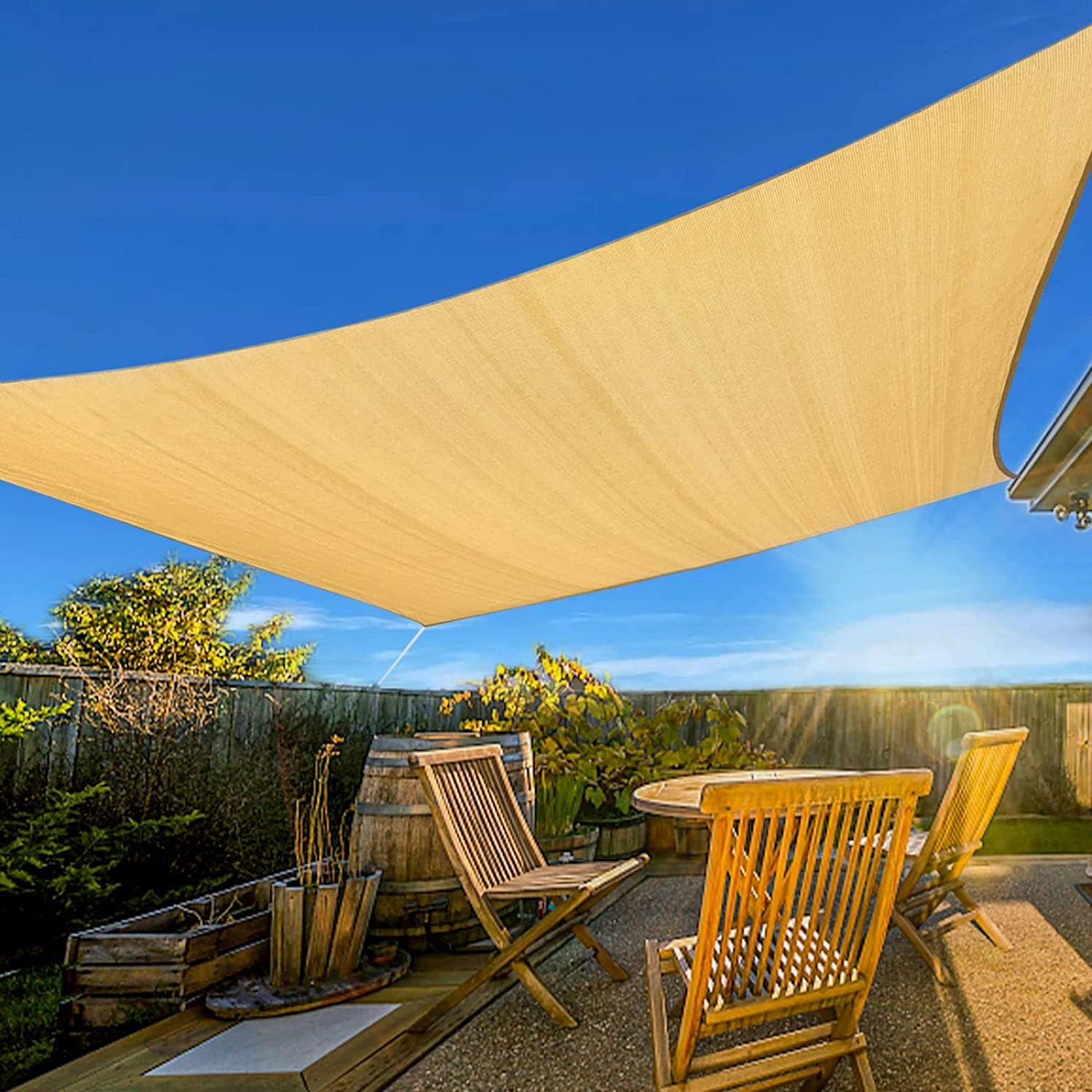 Goodern Sun Shade Sail, 2 x 3m Rectangle Sun Block Canopy Sun Protection Sunshade Durable Awning Patio Pergola Cover Heavy Duty Shelter for Patio Backyard Lawn Garden Decking Swimming Pool-Beige