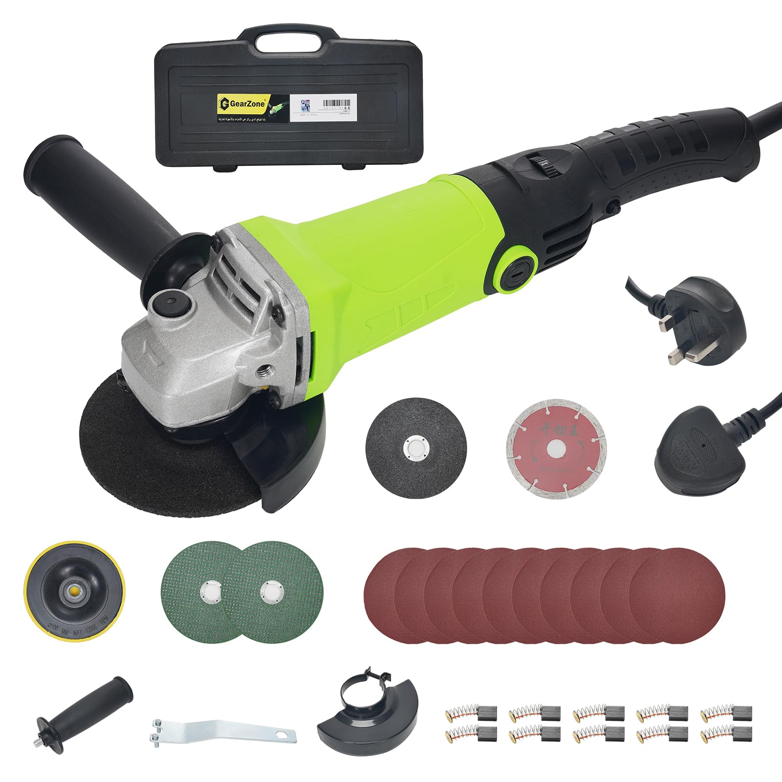 GearZone Angle grinder 950W with adjustable speed, angle grinder Grinding diameter 100 mm with Angle Mill Multifunctional Switching Head set