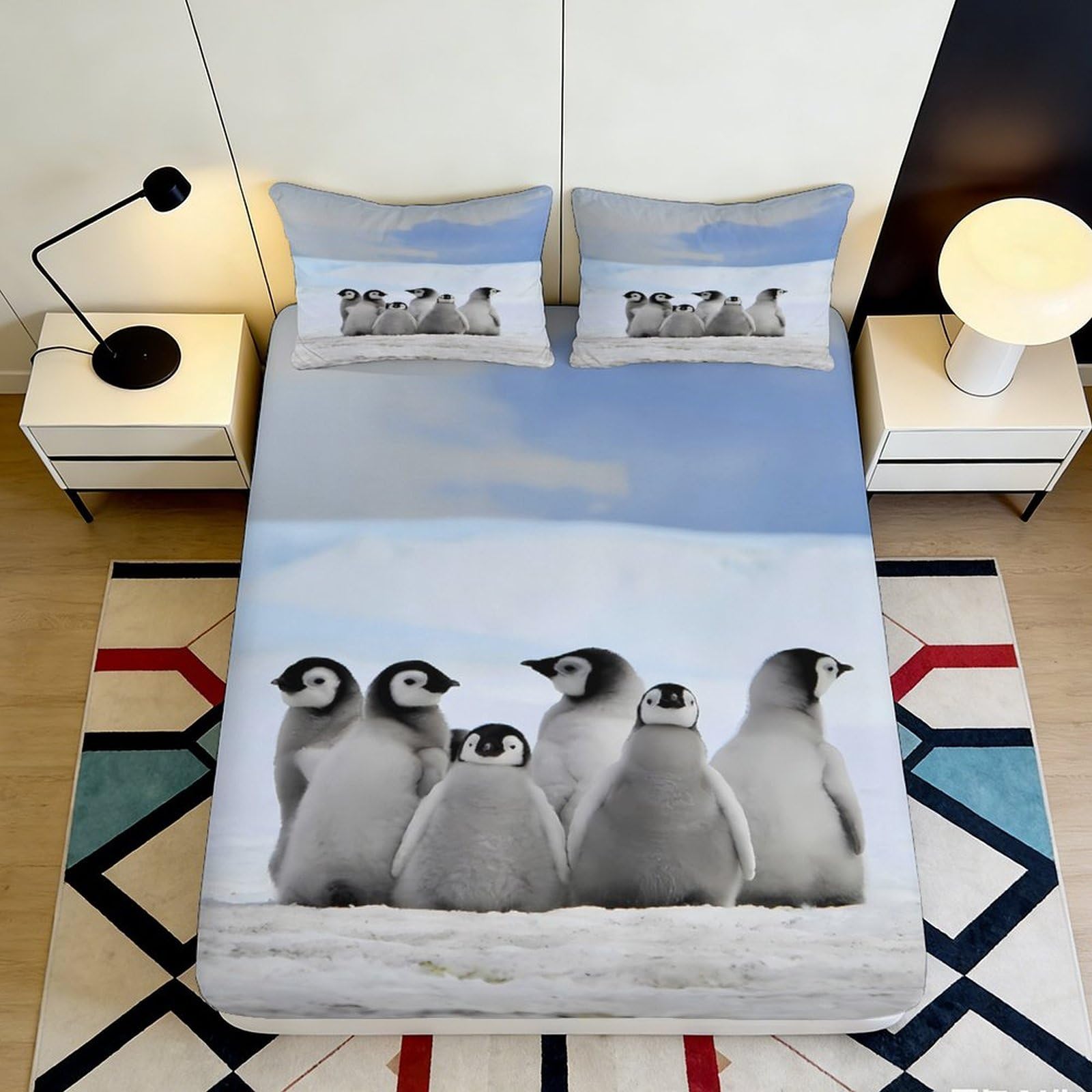 Pnayamiorkfel Style-10 3D Printed Penguin Winter Fitted Sheet Microfiber Soft Breathable Icy Landscape Mattress Cover For Bedroom Guest Room Decor 90X200x25cm