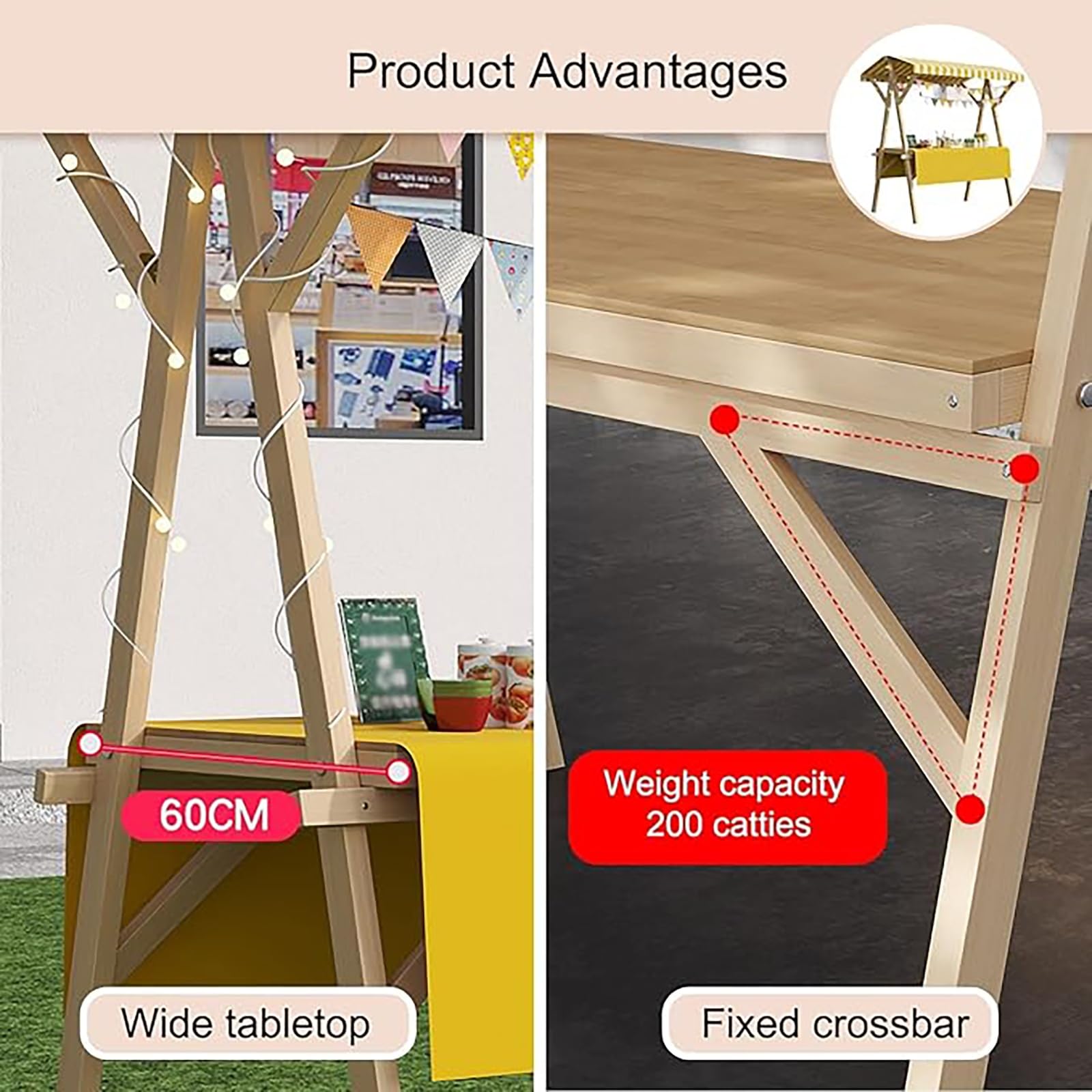 Carrello mobile pieghevole con tettoia, carrello commerciale per mercati agricoli, fiere artigianali, cibo da strada, feste, compleanni, concessioni