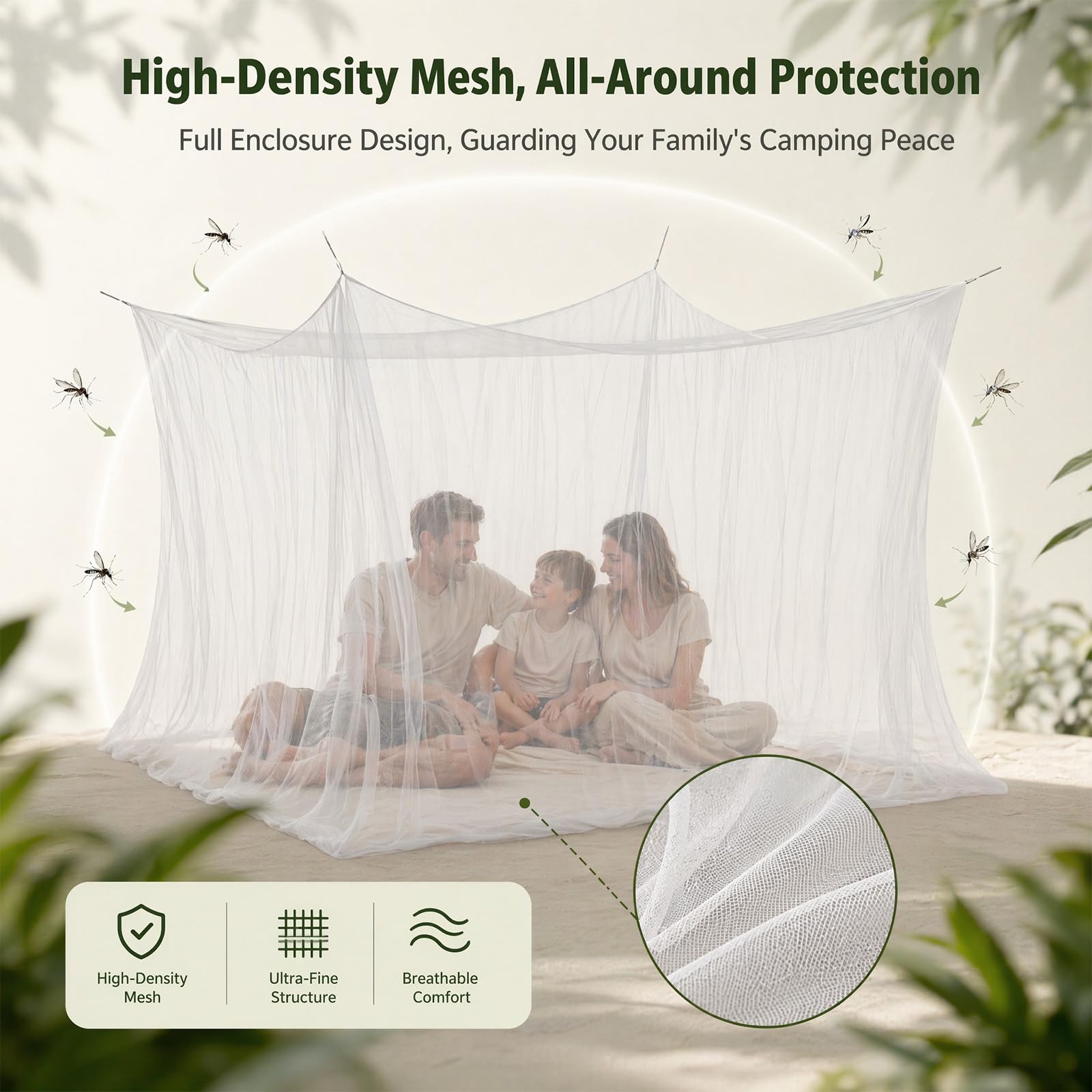 Mosquitera 300 x 300 x 250 cm – XXL mosquitera para exteriores, malla fina 220 con 1 puerta, red de protección contra insectos para cenador, jardín, terraza, balcón, camping y cama, color blanco