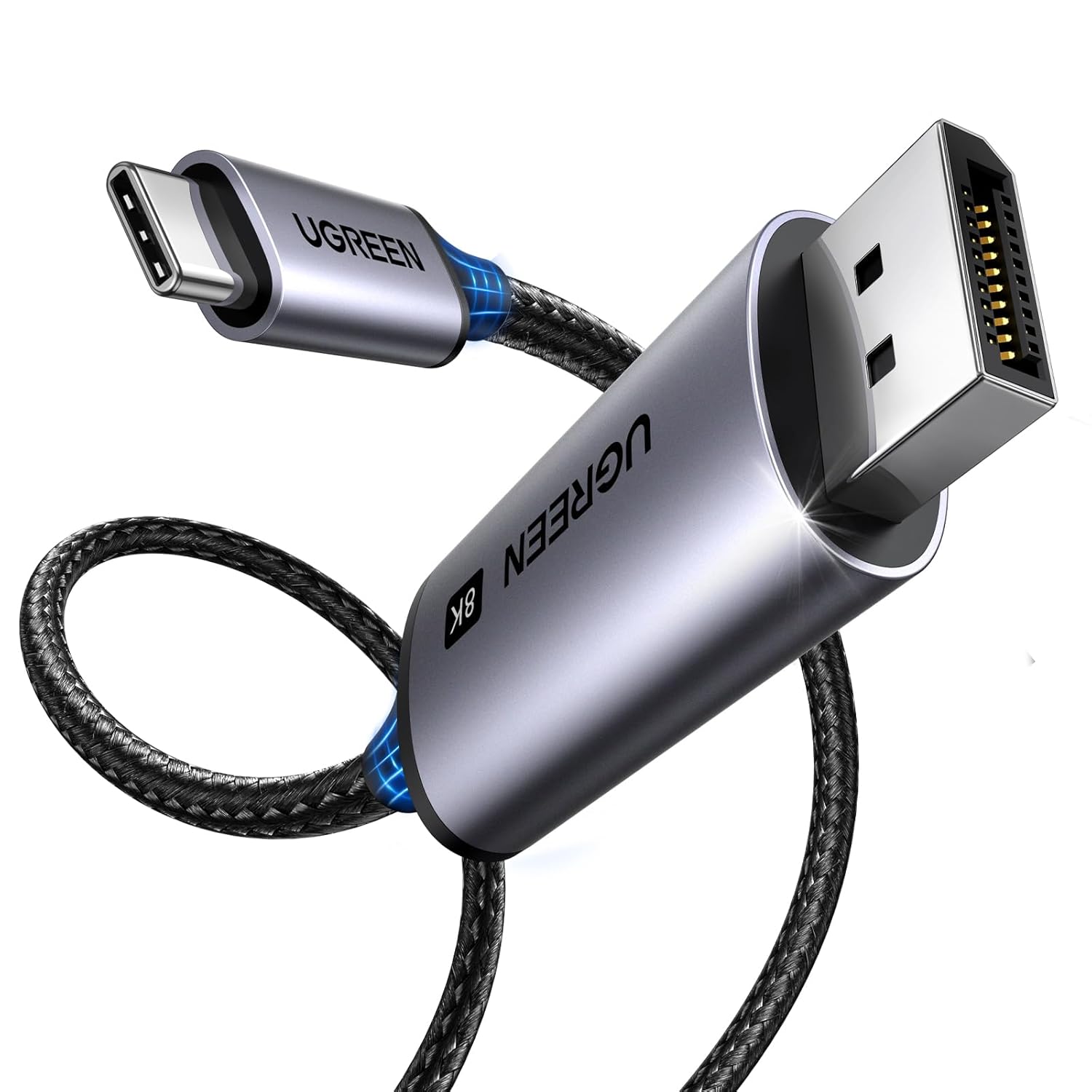 UGREEN 8K@60Hz Unidirectional USB C to DisplayPort 1.4 Cable 3M 4K 240Hz Type C Thunderbolt 4/3 to Dp Cord 32.4Gbps Compatible with iPhone 16/15, MacBook Pro/Air, iPad, Mac mini, Galaxy, XPS
