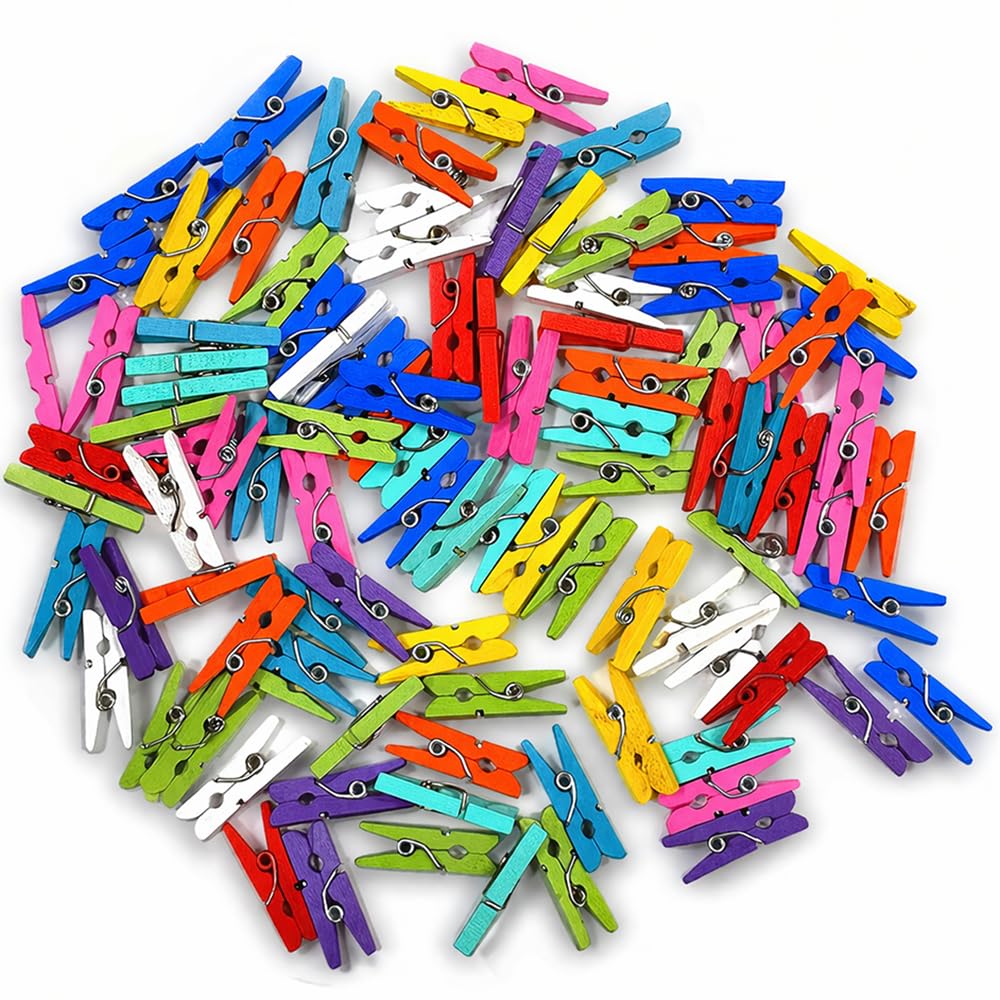 Asian Hobby Crafts Mini Wooden Clips for Wall Hanging Pictures, Wooden Small Picture Clips for Crafts, Pack of 100-Multicolor(Size : 1 inch)-image-26