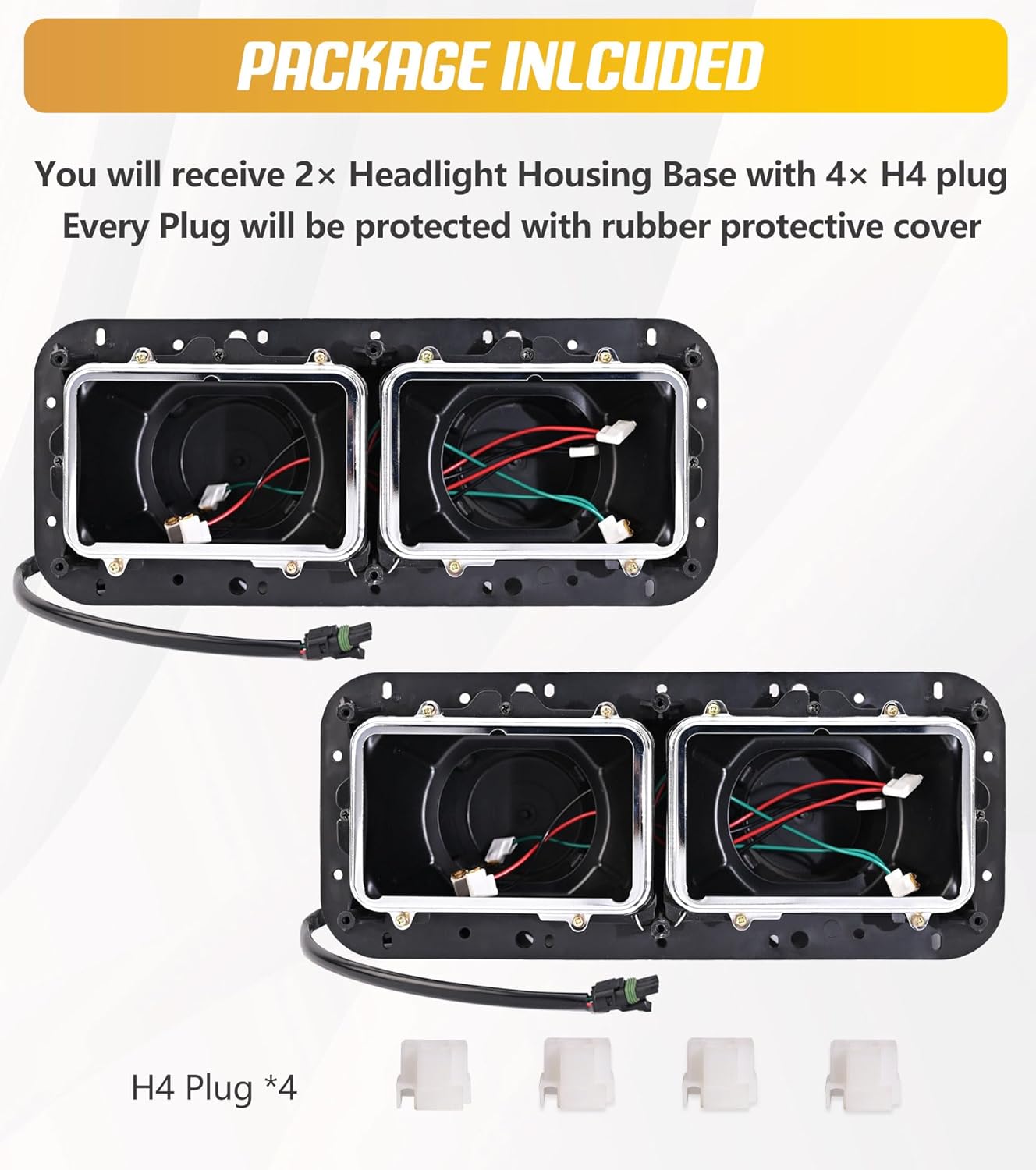 Headlight Housing Base with Wire Harness Compatible with Kenworth T400 T600 T800 W900 K100 C500 Peterbilt 378 379 Western Star 4900 Freightliner FLD Classic XL Driver and Passenger Side