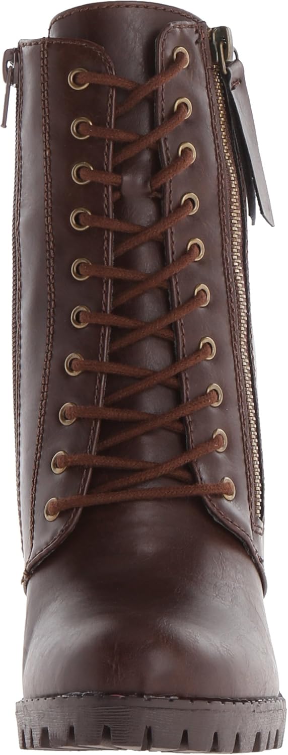 Soda Women's Malia Faux Lace Up Chunky Lug Sole Combat Boot 5.5 Brown Polyurethane