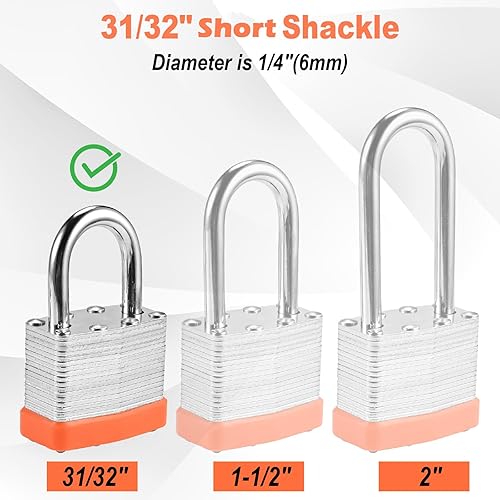 Miniatura 6 de 12 candados de llave sólida con 24 llaves iguales y grillete corto endurecido, resistente al corte, cerradura de casillero de gimnasio con llave,