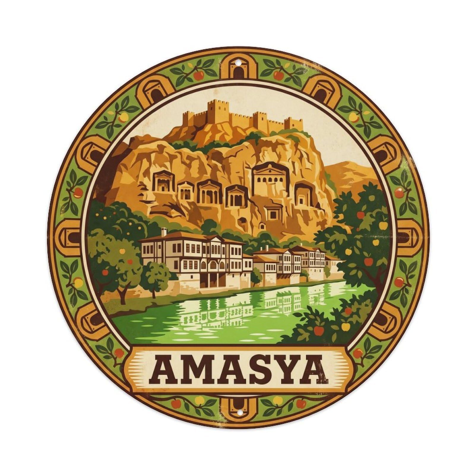 Amasya Riverside Tombs Anatolian Ruins Bold Color Metal Tin Sign