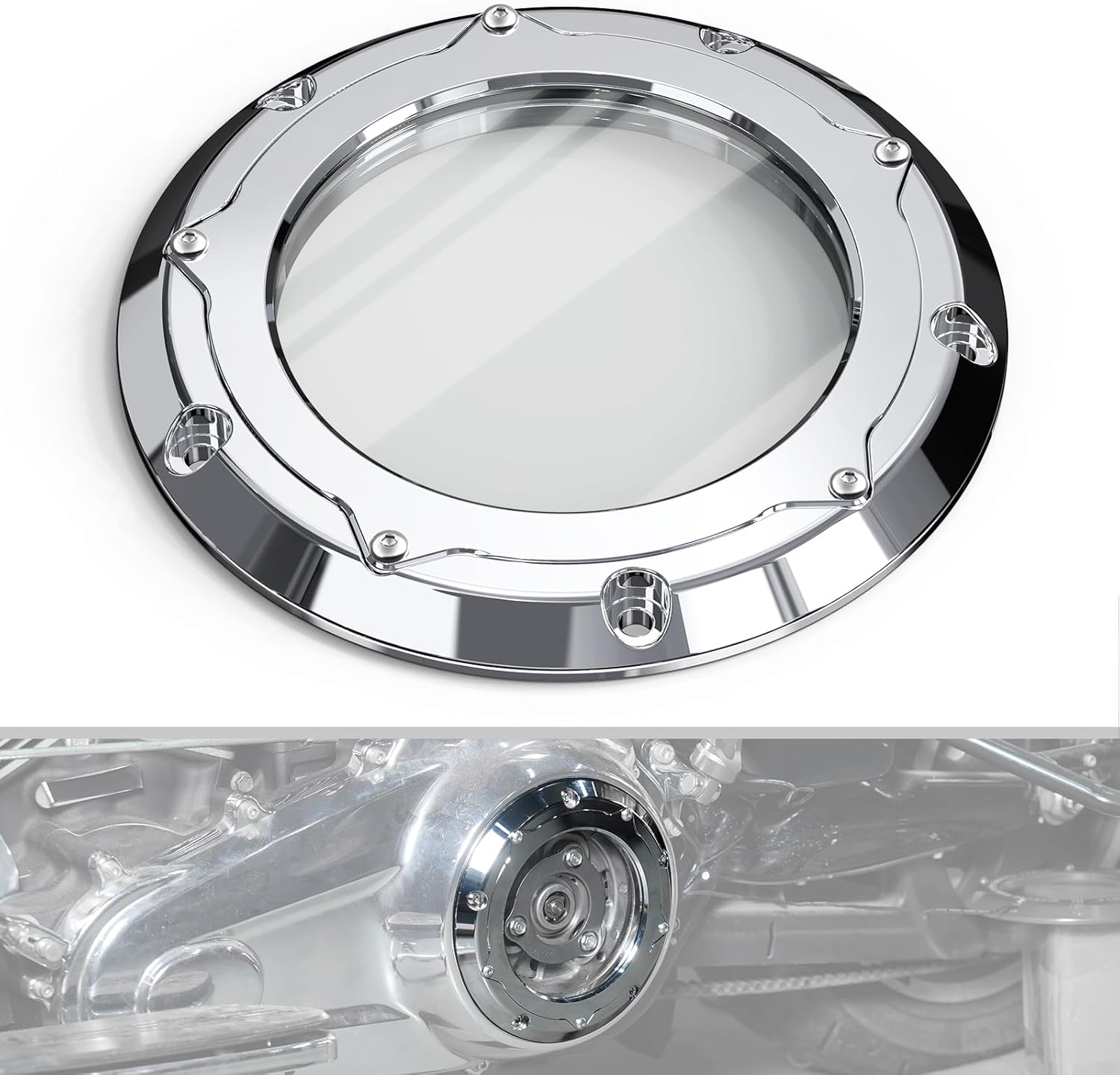 NICECNC Chrome Transparent Derby Cover Clear Derby Clutch Cover Clutch Protection Cover Compatible with Harley Road Glide FLTRX 2017-2024, Road King FLHR 2017-2024, See Fitment