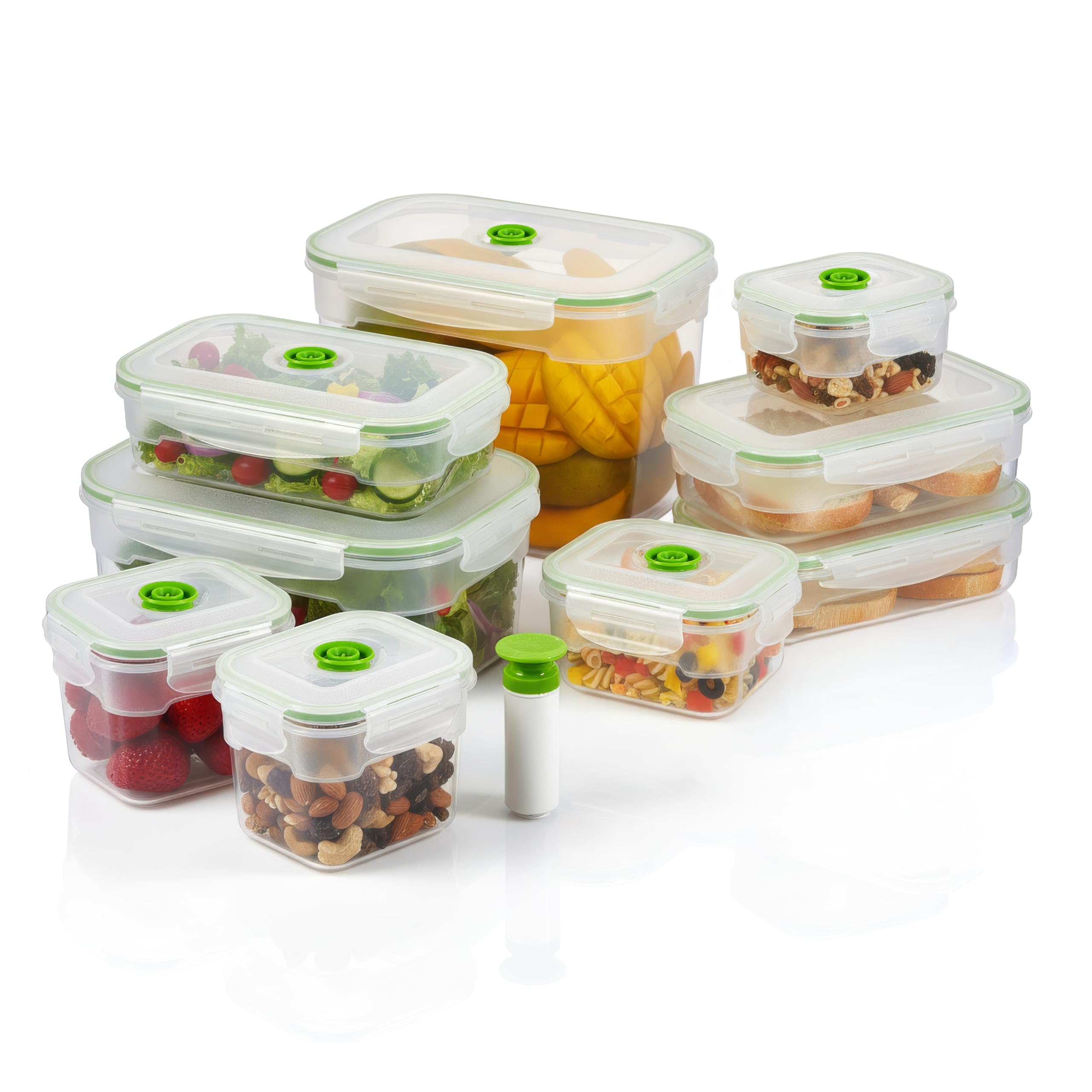 Lasting Freshness Vacuum Seal Food Storage Containers with Hand Pump – BPA-Free Plastic, Airtight Meal Prep & Leftovers Containers, Keep Food Fresh 5X Longer, 19-Piece Set
