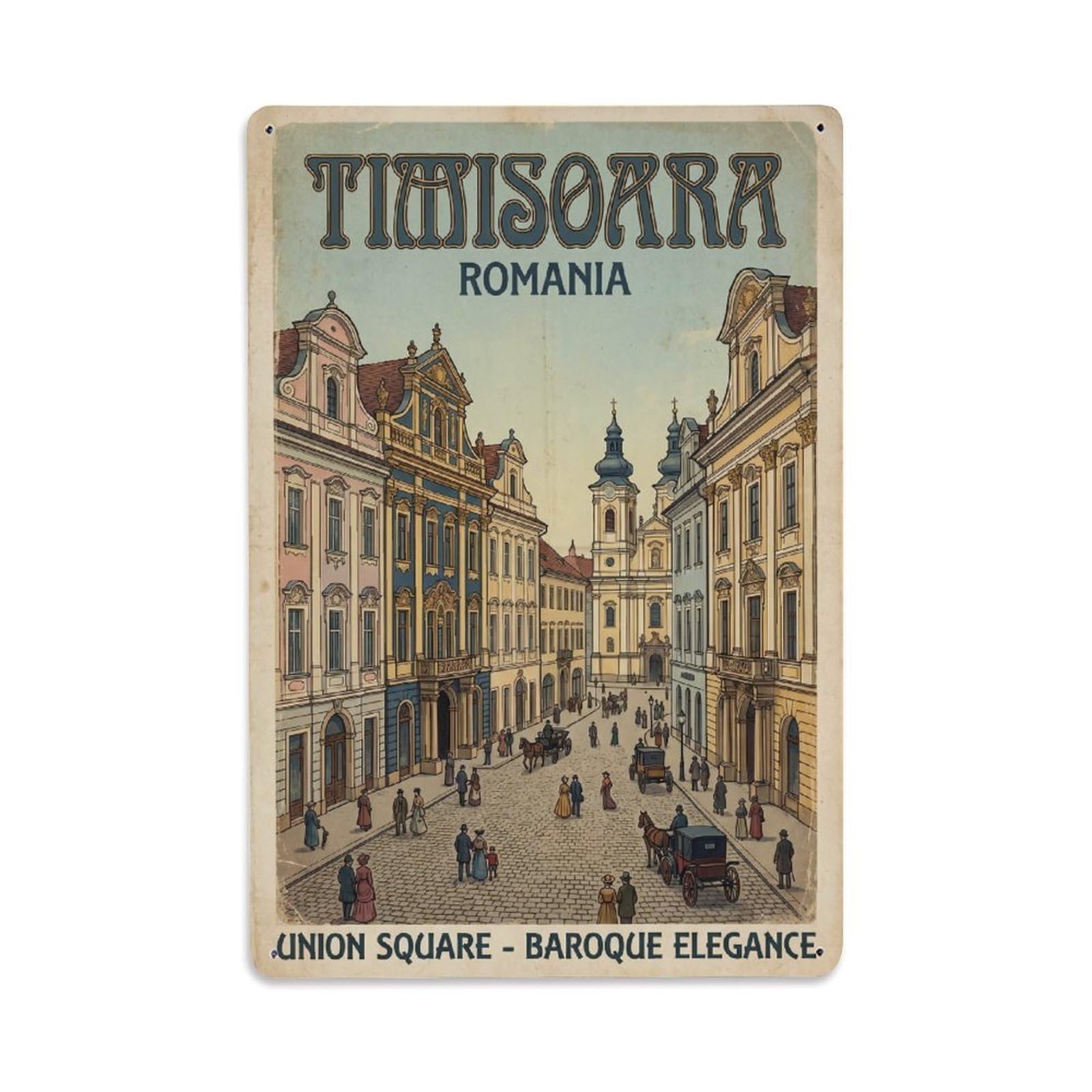 Retro Romania Timisoara Travel Metal Tin Sign Plaque Wall Decor for Cafe, Club Bar, Office, Garden Metal Poster 8x12Inch