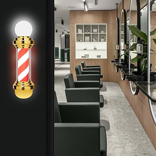 Miniatura 3 de DNYSYSJ Luz LED de poste de peluquería de 27 pulgadas, letrero abierto giratorio rojo dorado y blanco, IP54 impermeable, ahorra energía, montaje en