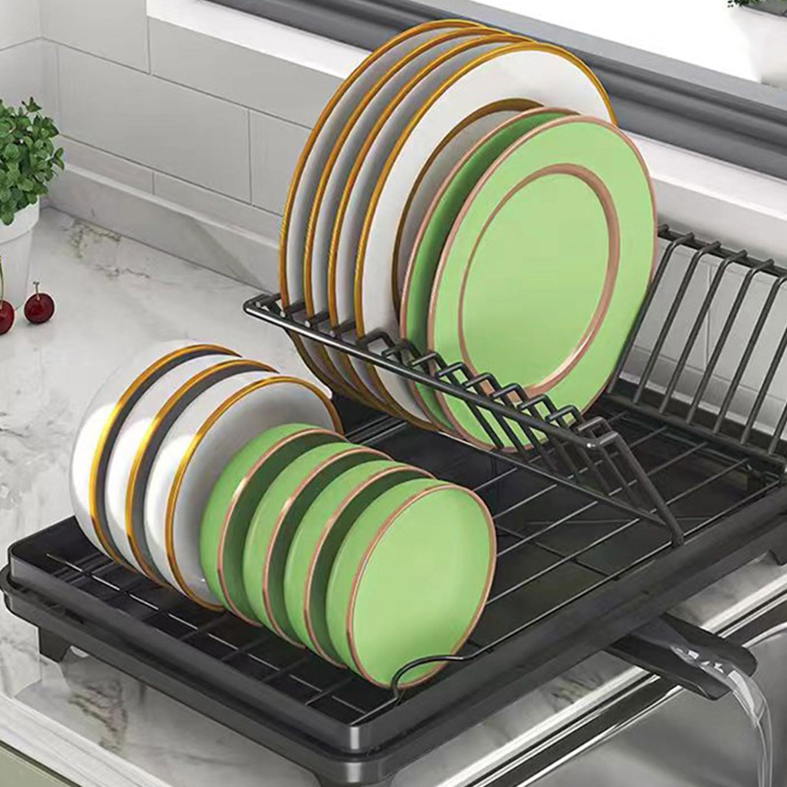 Escurridor eficiente de vajilla con sistemas de drenaje automático, estante de secado para platos y cubiertos, accesorios de cocina, organizador de encimera de cocina