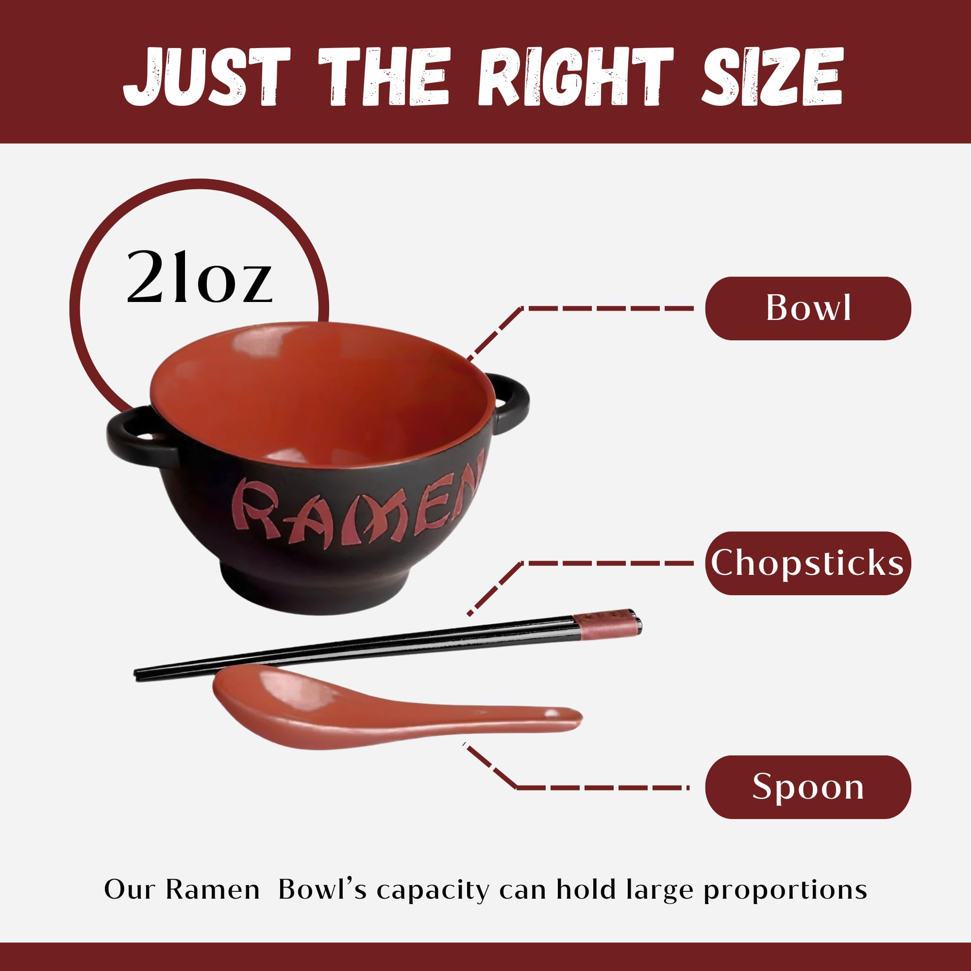 Japanische Ramenschüssel mit Essstäbchen und Suppenlöffeln, rotes Geschirr-Set für Geschenke, vielseitige Keramik-Suppenschalen für Reis, Miso, Pho, Udon-Nudeln und Instant-Ramen, große