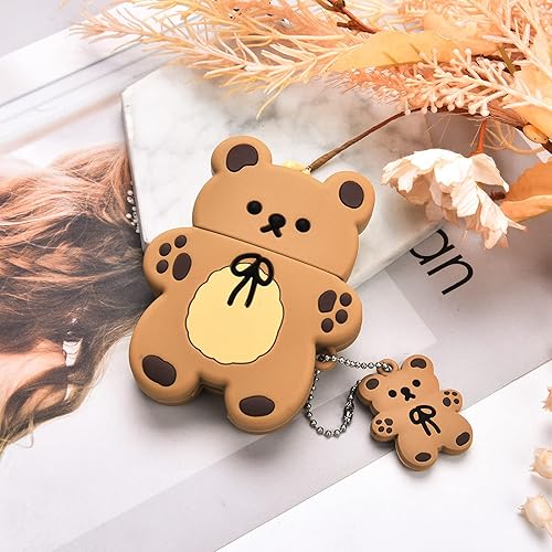Miniatura 6 de Lindas fundas para AirPods con llavero de oso de dibujos animados, diseño de oso de galleta, funda de silicona protectora completa compatible con