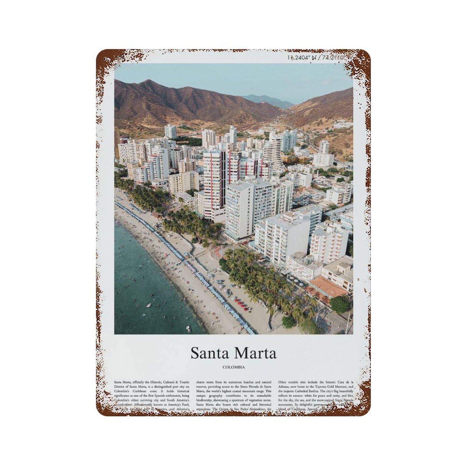 xiaoxiaoshen Santa Marta Colombia City Scenery Wall Decor Art Metal Tin Poster Modern Home Decor Art Home Bar Shop Decorations Vintage Sign 40x30cm