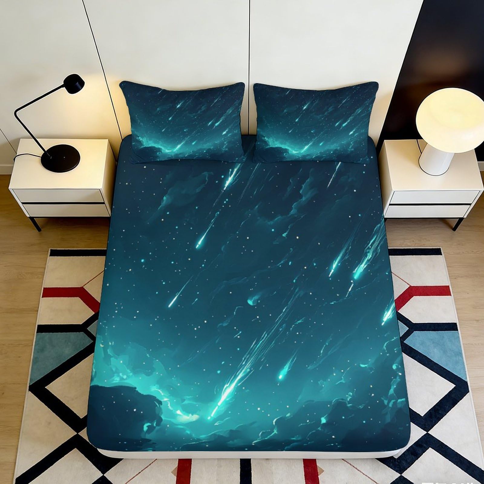 Jqzkxnhpbr Style-6 3D Printed Galaxy Starry Sky Fitted Sheet Microfiber Soft Mattress Cover Cosmic Nebula Bedroom Decor 90X200x25cm