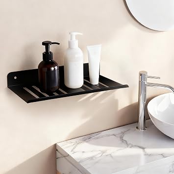 Over The Sink Shelf Bathroom Sink Shelf Over Faucet, Wall Mounted Floating Organizer for Bathroom & Kitchen Black, 12 Inch, 1 Piece