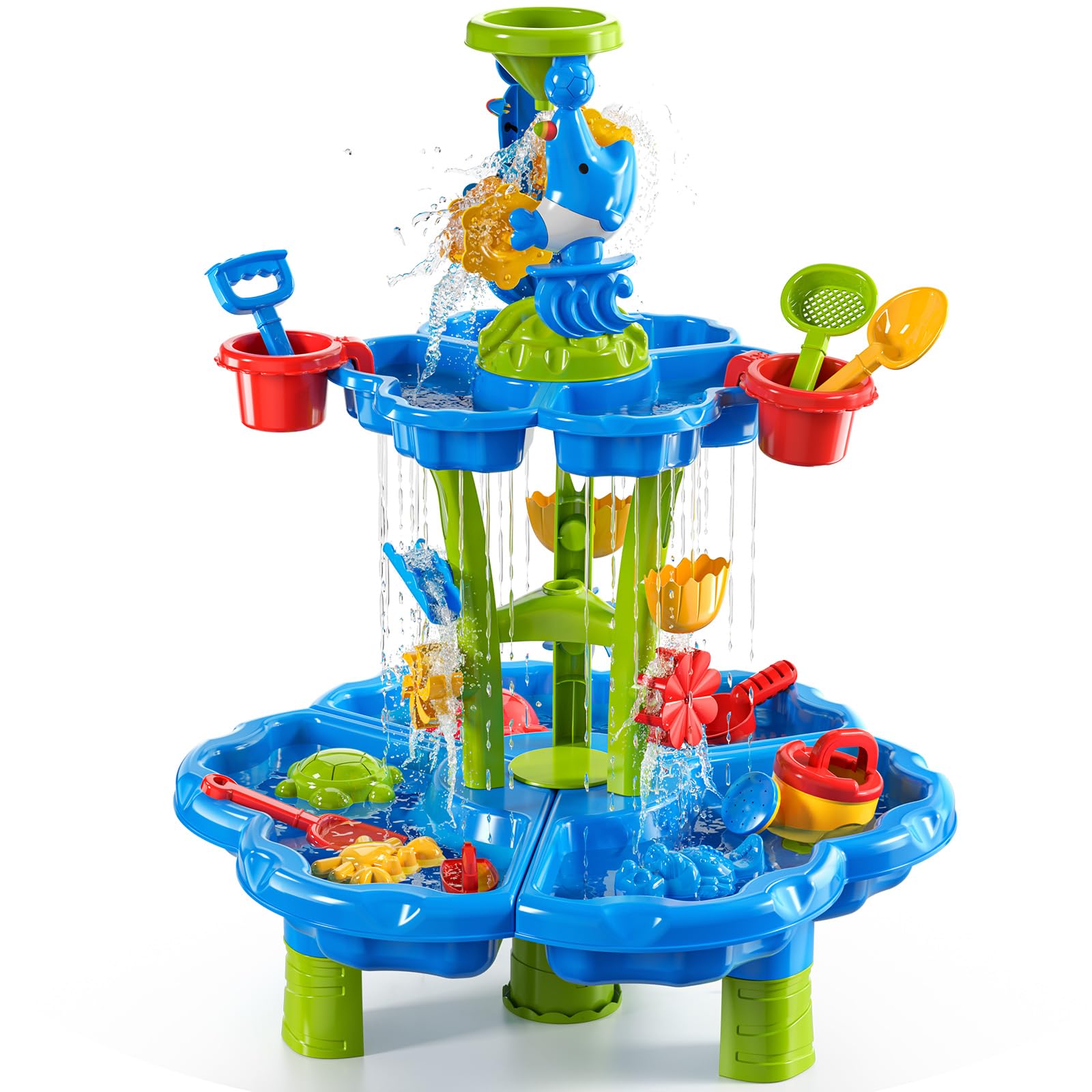 JUKUDAHU Kids Flower Water Table for Toddlers for 3 4 5 6 7 8 Years Old, Activity Sensory Table Summer Toys, Outdoor Water Sand Table for Boys Girls, Sensory Toys for Toddlers Age 3-8