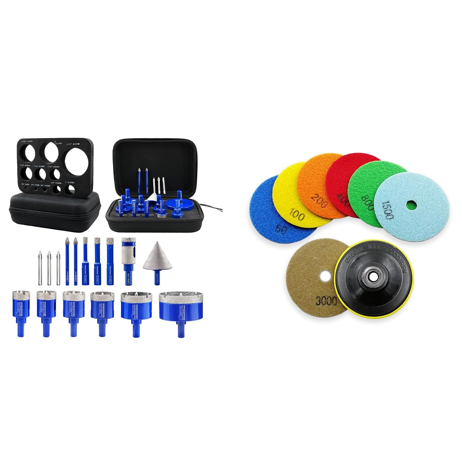 SHDIATOOL Tile Diamond Drill Bits Kit, Porcelain Hole Saw Sets, Ceramic Core Bits Cutter Drilling for Stone Marble Granite 16pcs(6/8/10/25/28/32/35/45/65MM/20MM/2/6/6MM)