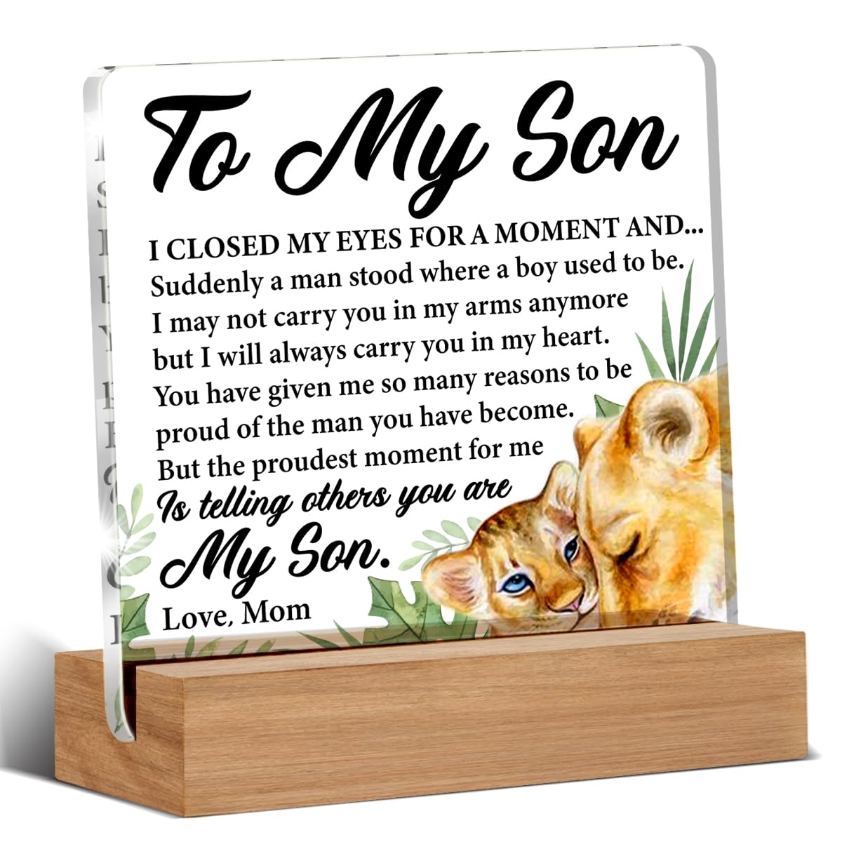 Best Son Gifts From Mom - Gift for Son Birthday Christmas Wedding Day Clear Desk Decorative Sign Home Decor Acrylic Sign