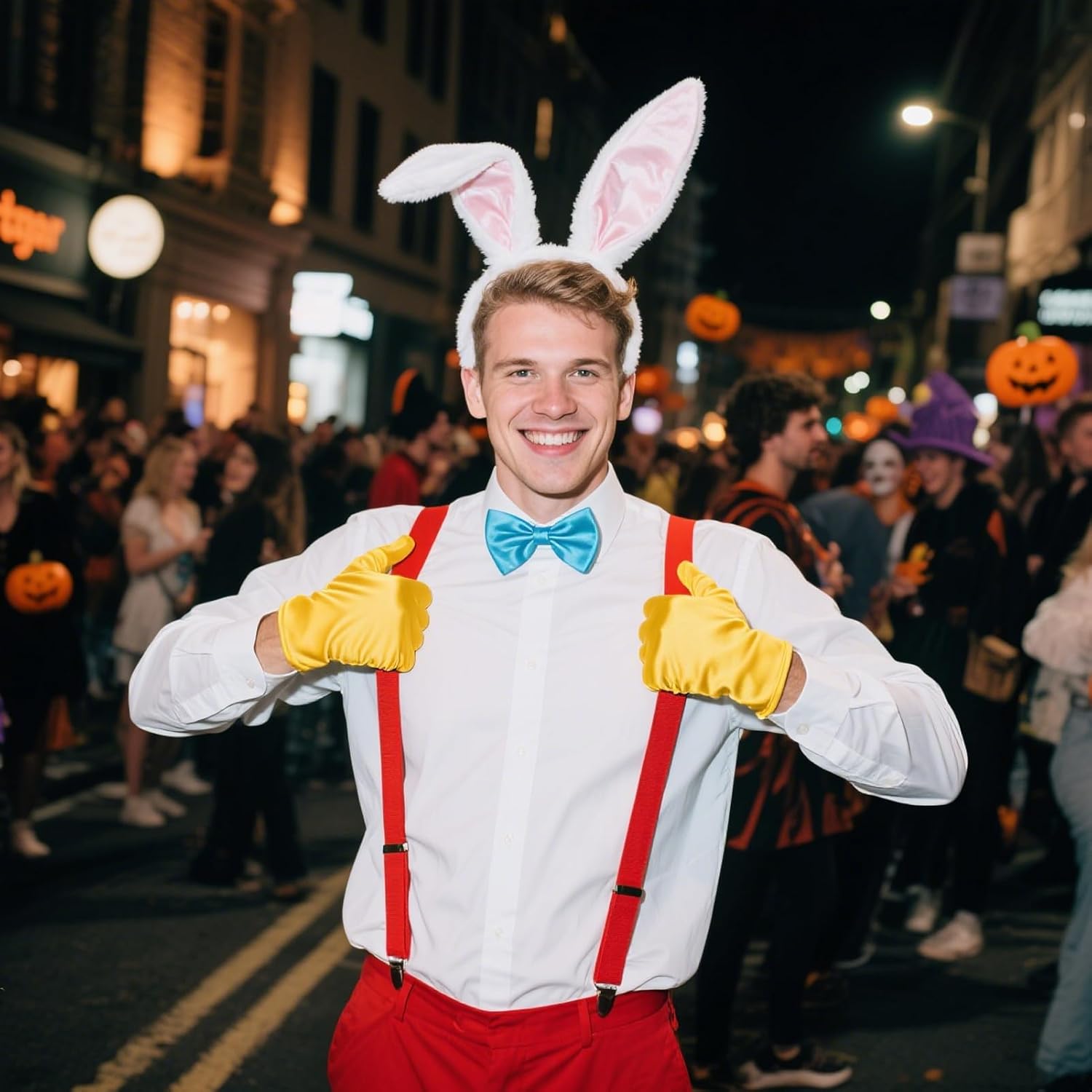 4 Pcs Bunny Rabbit Costume Men Bunny Ear Headband Bow Tie Glove Y Back Adjustable Suspender for Halloween Adult Cosplay - Image 4