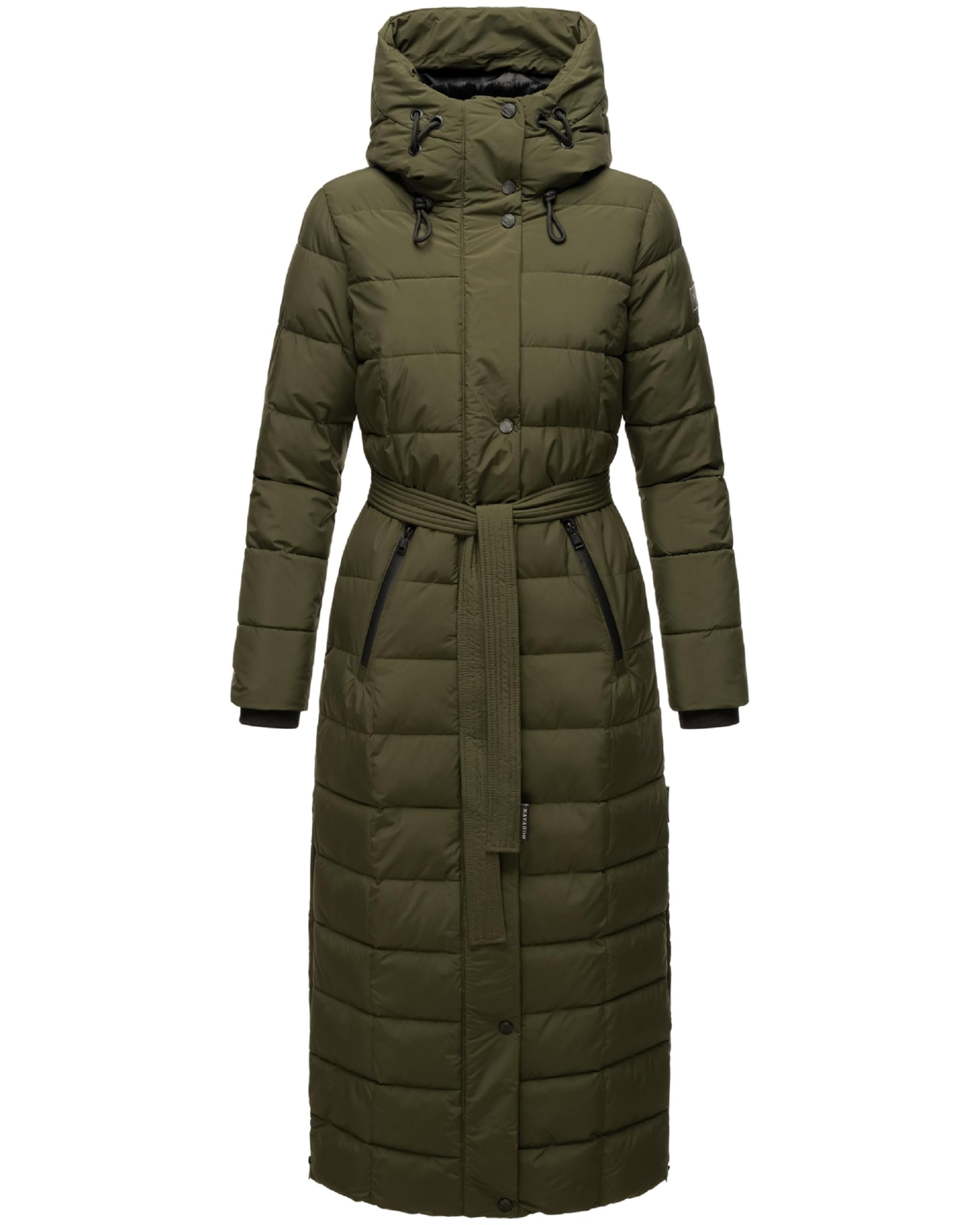Navahoo Women's Dark Olive Winter Coat Warm Quilted Coat Long With Hood And Waist Belt Part Xiv Xs-3Xl, 3XL