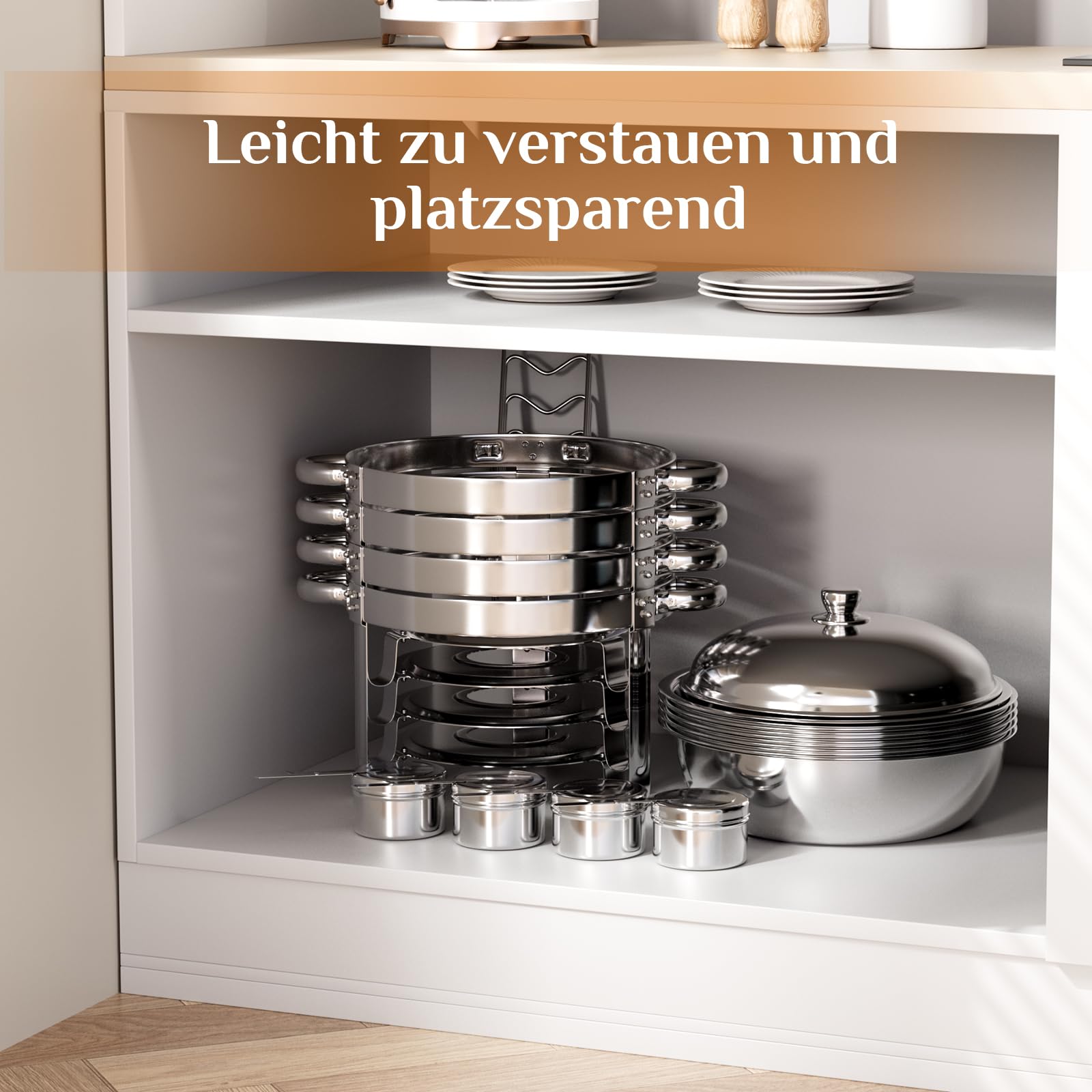 TLGREEN 4 Pezzi Set Chafing Dish Buffet Rotondo 4X5L, Scaldavivande in Acciaio Inox Contenitore Vassoio di Riscaldamento con Coperchi Pentole per Catering, Matrimoni, cene, Buffet, Feste
